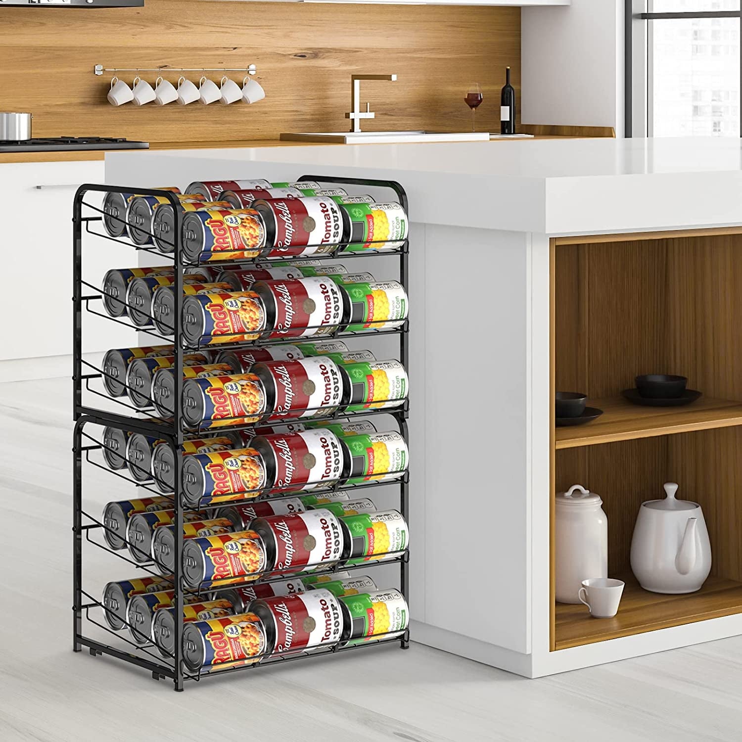 2 pack Can Organizer for Pantry Stackable, Stacking Can Storage Dispensers Small Space Holds up to 36 Cans for Pantry, Kitchen, Cabinet Black