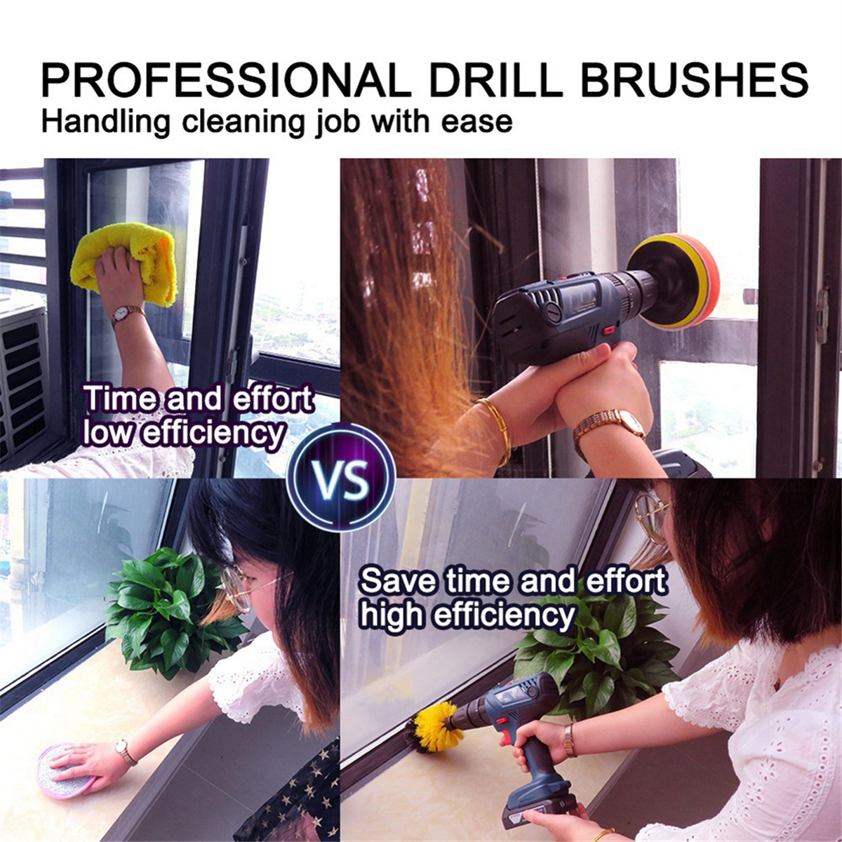 Electric Drill-Brush Kit Power Scrubber Brush for Carpet Bathroom  Tub Furniture Shower Tile Tires Cleaning Tool