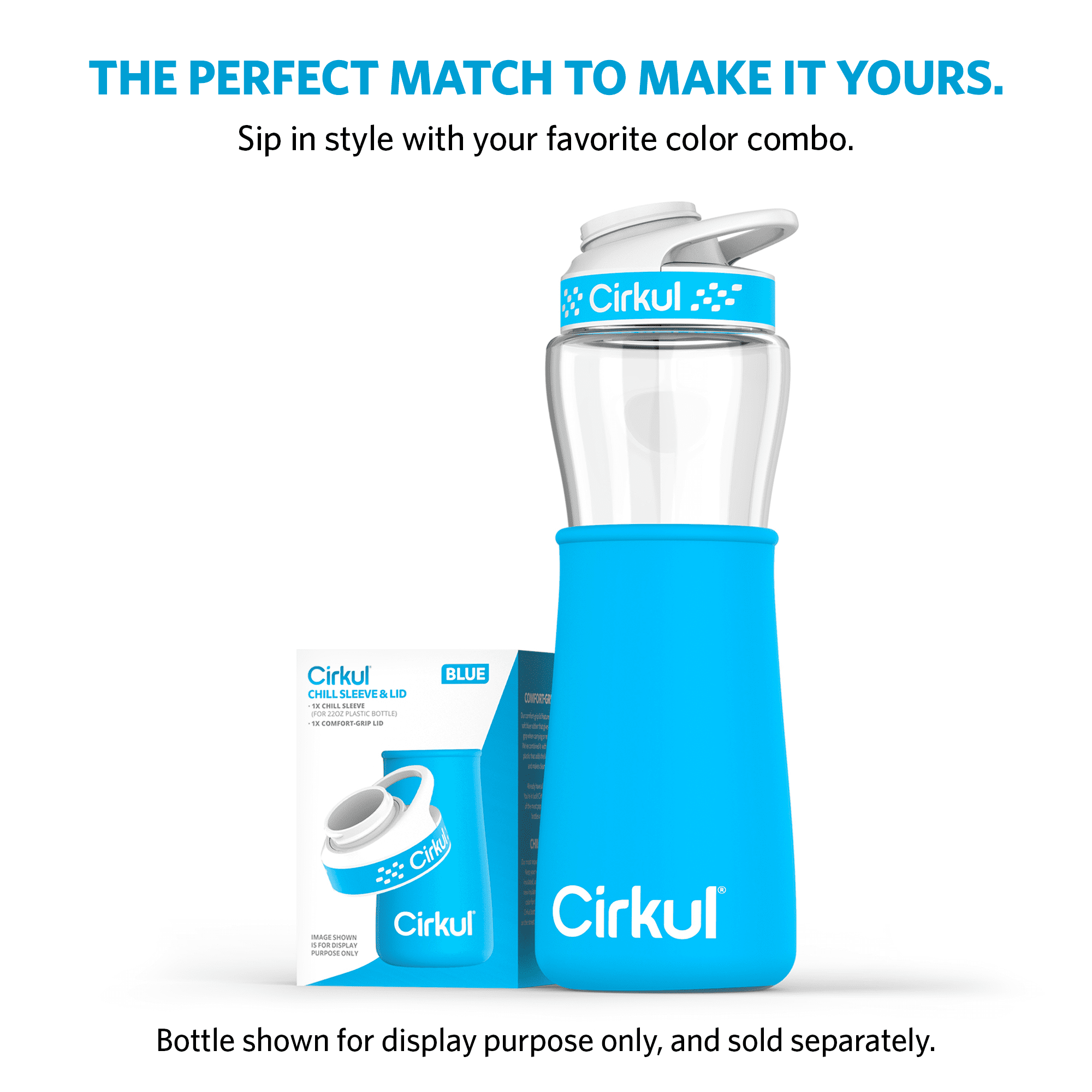 Chill Sleeve &amp; Comfort-Grip Lid for 22oz Bottle, Blue