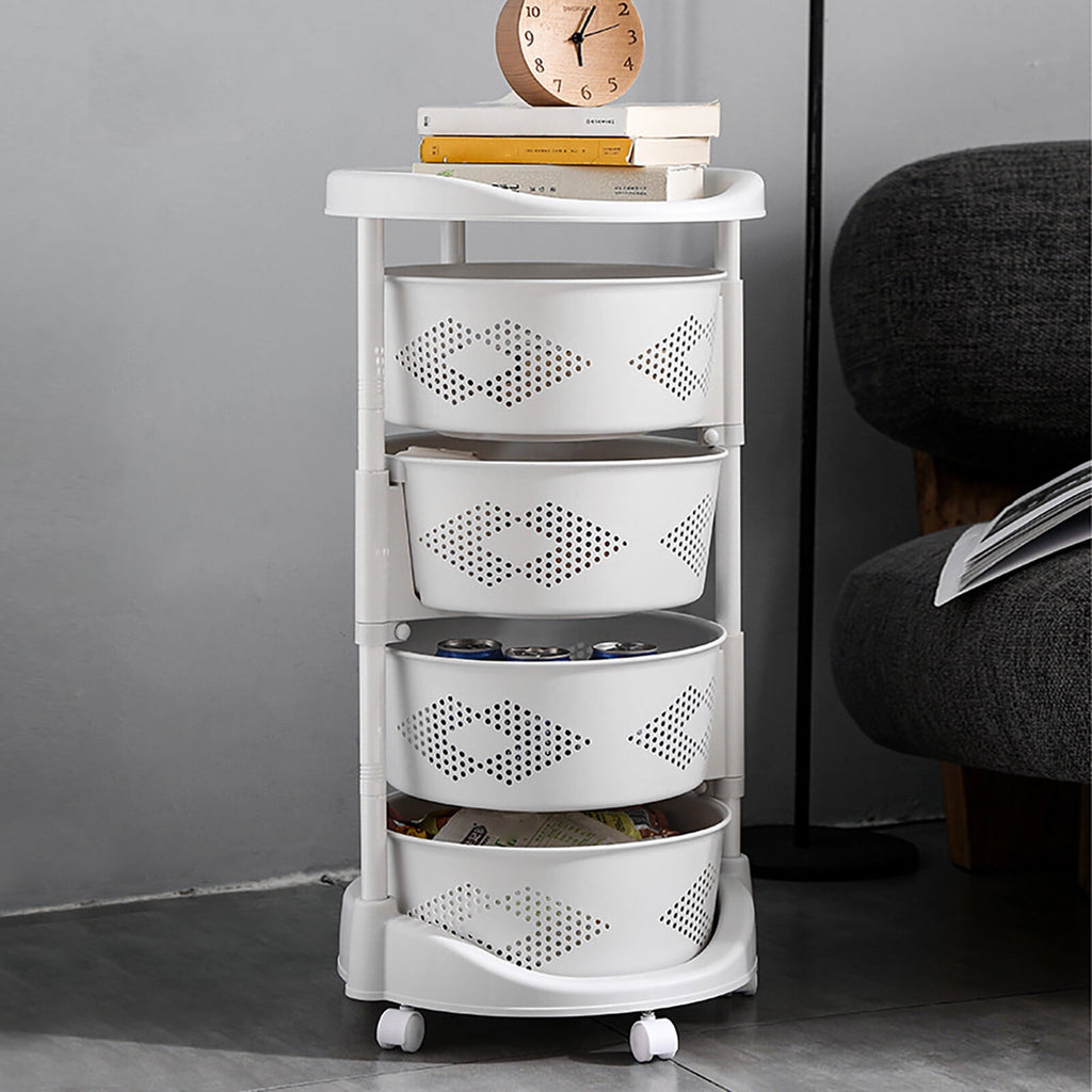 4 Tier Kitchen Storage Cart Multi-Layer Storage Basket with Wheels Kitchen Fruit &amp; Vegetable Storage Rack Rolling Storage Cart for Kitchen Living Room Bedroom, White