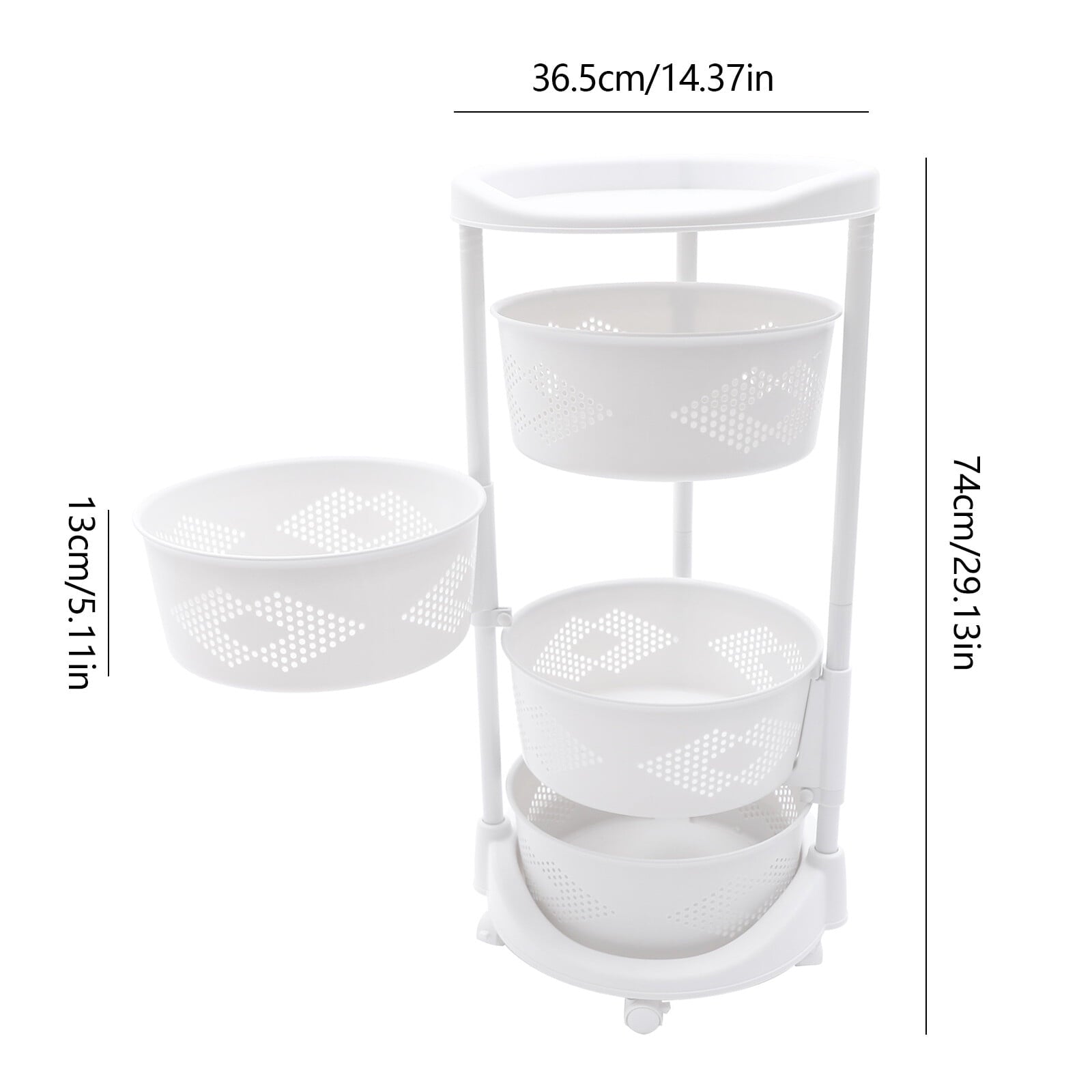 4 Tier Kitchen Storage Cart Multi-Layer Storage Basket with Wheels Kitchen Fruit &amp; Vegetable Storage Rack Rolling Storage Cart for Kitchen Living Room Bedroom, White