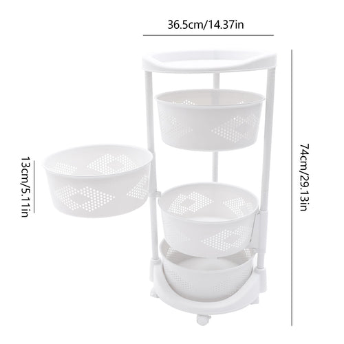 4 Tier Kitchen Storage Cart Multi-Layer Storage Basket with Wheels Kitchen Fruit &amp; Vegetable Storage Rack Rolling Storage Cart for Kitchen Living Room Bedroom, White