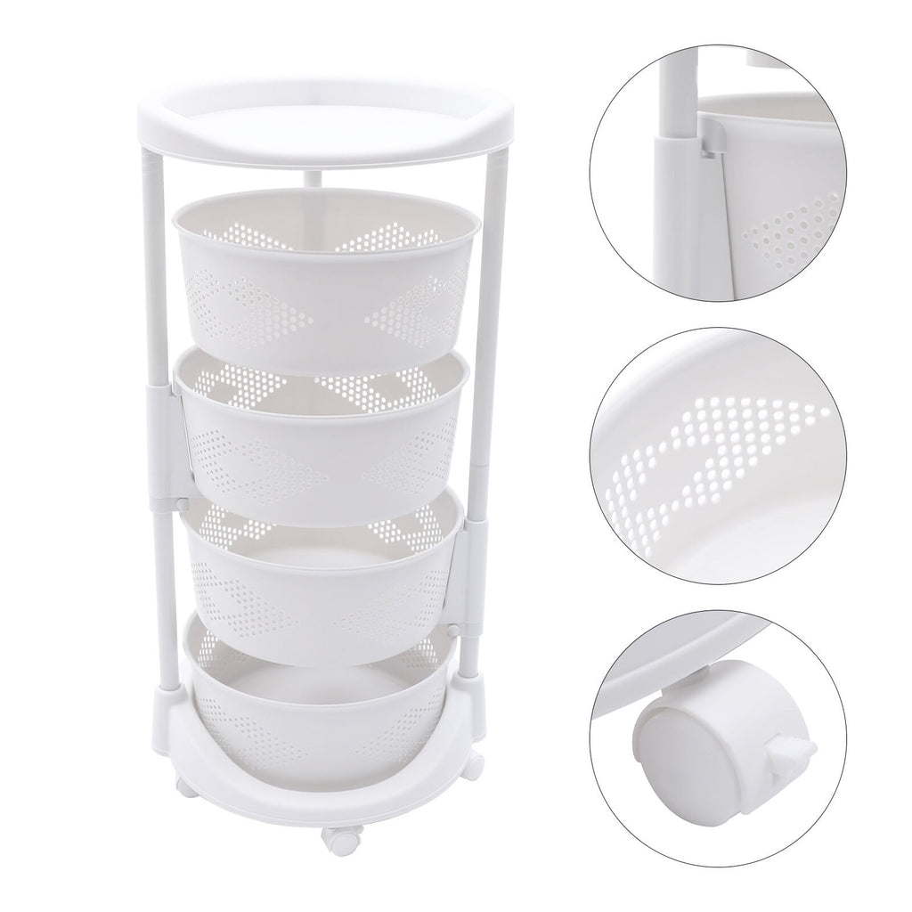 4 Tier Kitchen Storage Cart Multi-Layer Storage Basket with Wheels Kitchen Fruit &amp; Vegetable Storage Rack Rolling Storage Cart for Kitchen Living Room Bedroom, White