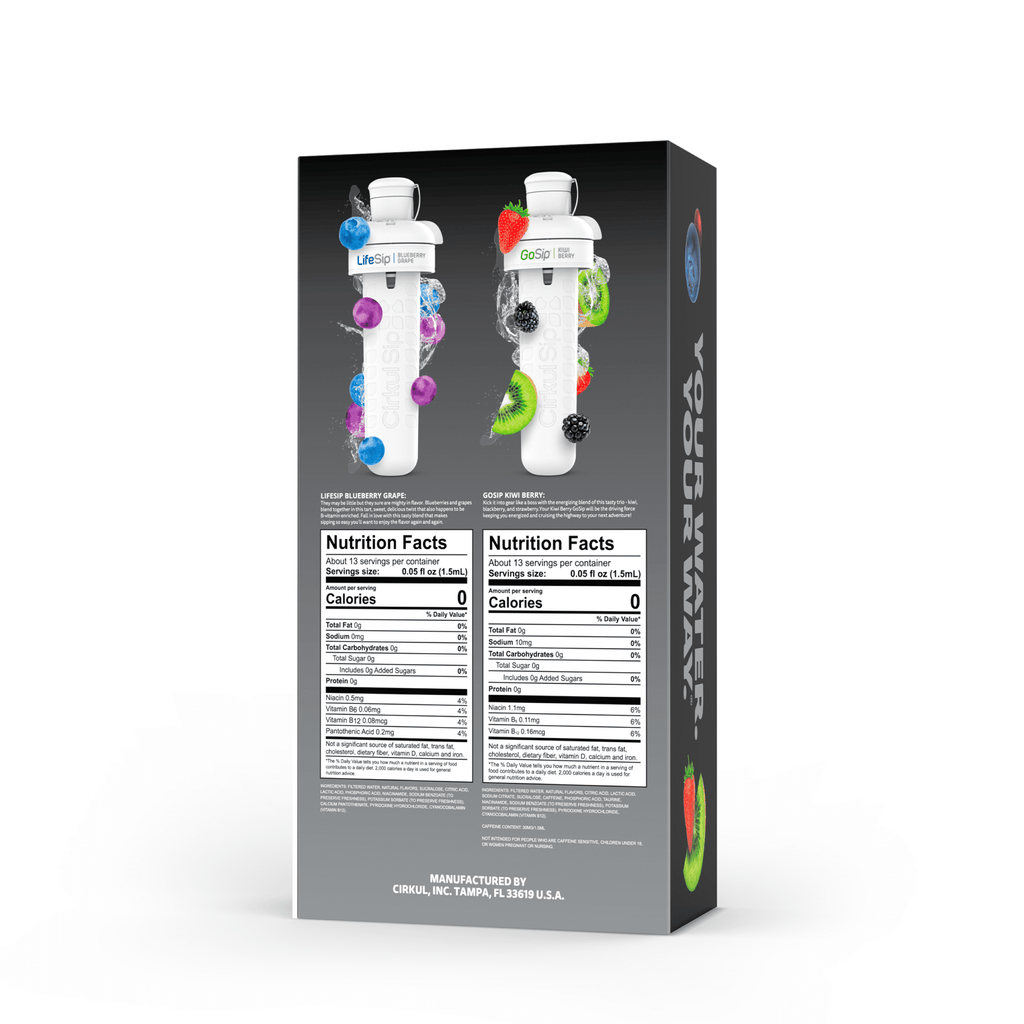 32oz Matte Black Stainless Steel Starter Kit with Matte Black  Lid 2.0 and 2 Flavor Cartridges (Blueberry Grape &amp; Kiwi Berry)