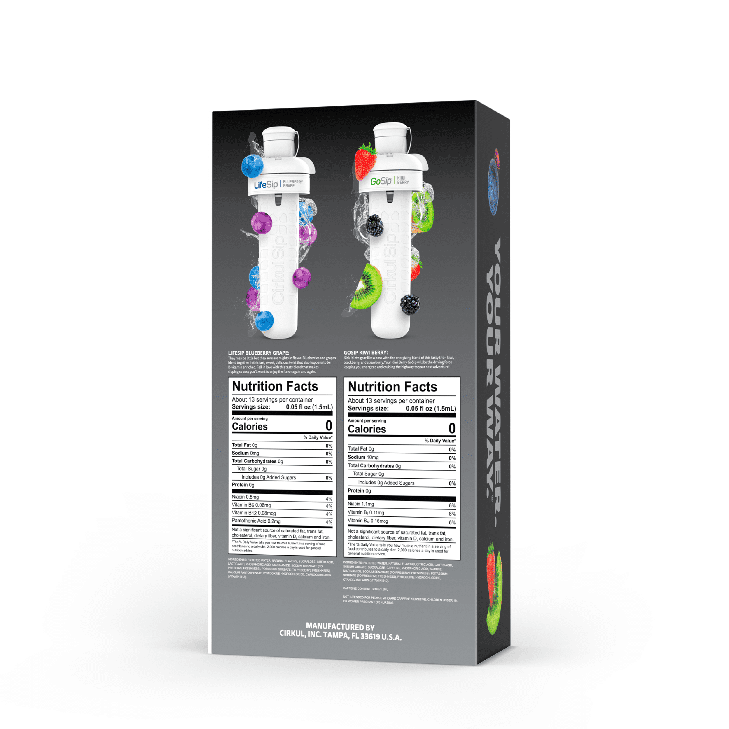 32oz Matte Black Stainless Steel Starter Kit with Matte Black  Lid 2.0 and 2 Flavor Cartridges (Blueberry Grape &amp; Kiwi Berry)