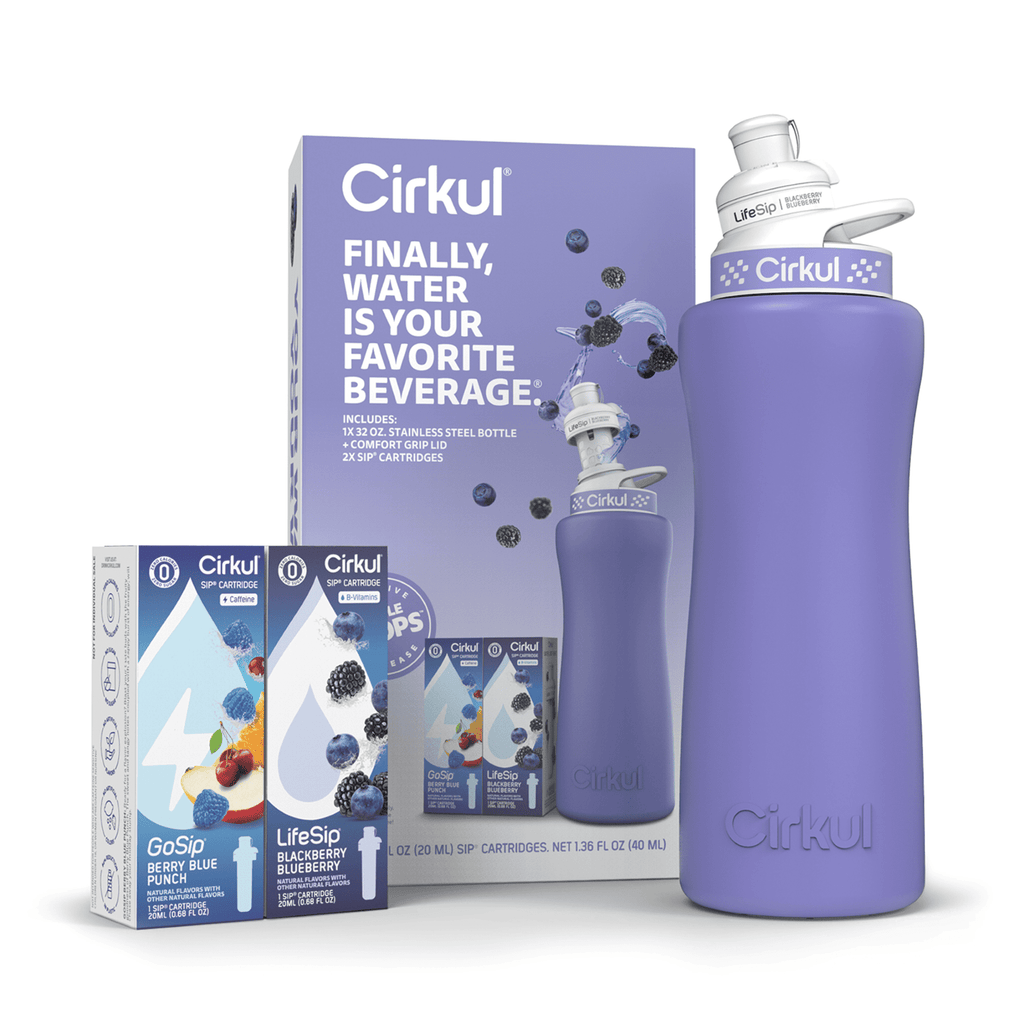 32oz Matte Black Stainless Steel Starter Kit with Matte Black  Lid 2.0 and 2 Flavor Cartridges (Blueberry Grape &amp; Kiwi Berry)