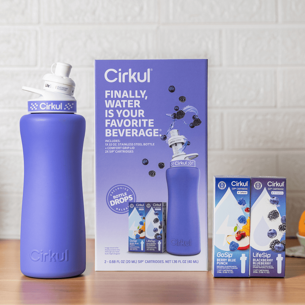 32oz Matte Black Stainless Steel Starter Kit with Matte Black  Lid 2.0 and 2 Flavor Cartridges (Blueberry Grape &amp; Kiwi Berry)