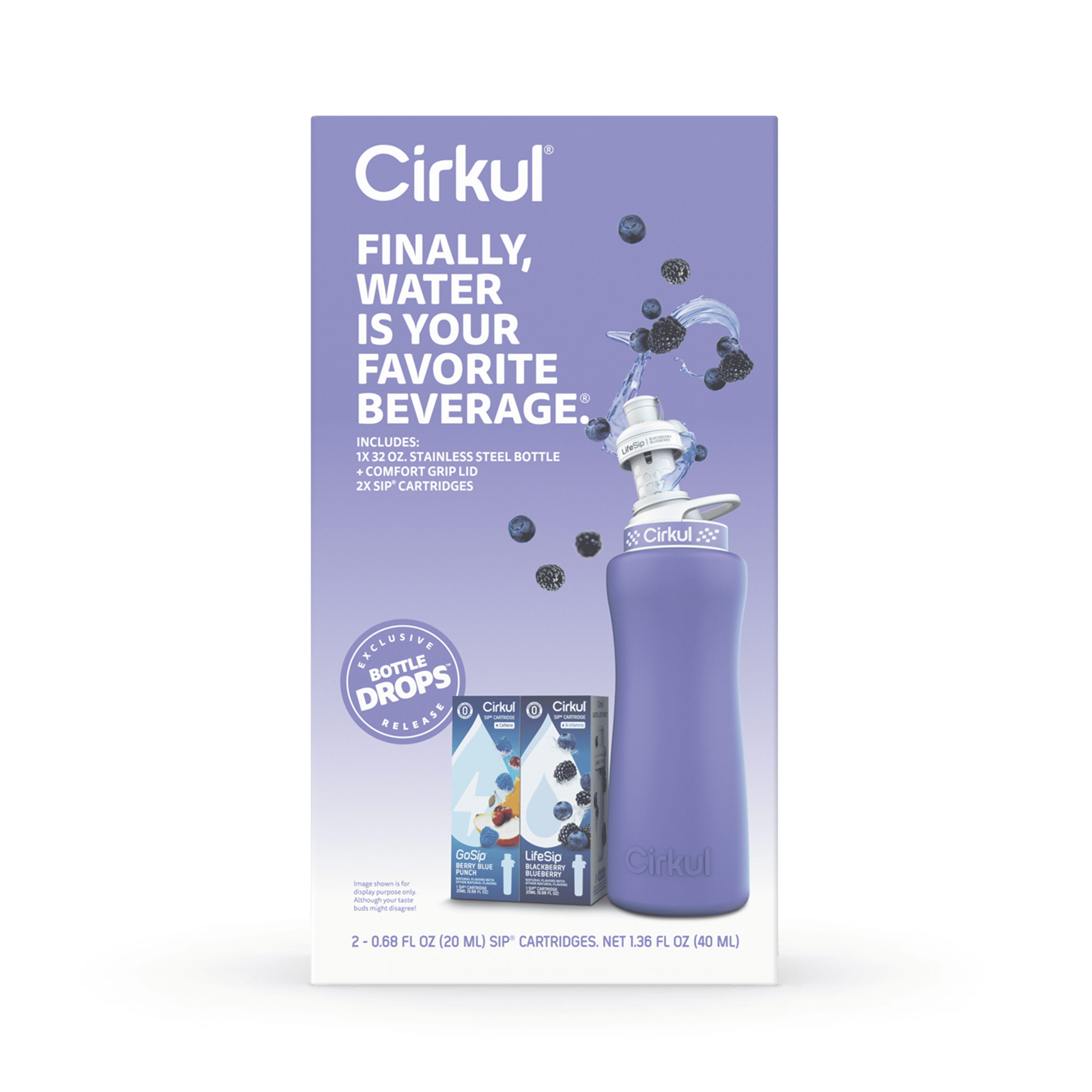 32oz Matte Black Stainless Steel Starter Kit with Matte Black  Lid 2.0 and 2 Flavor Cartridges (Blueberry Grape &amp; Kiwi Berry)