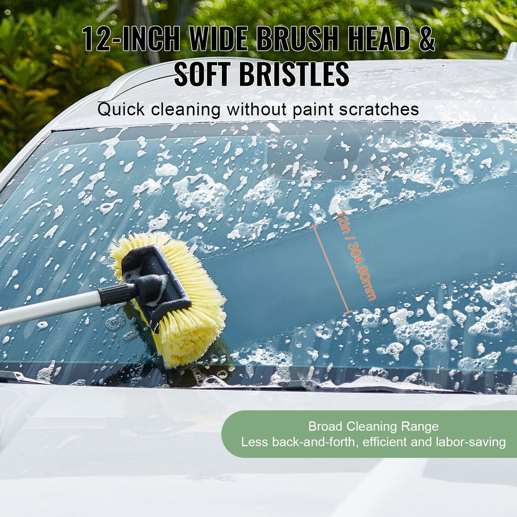 66.7-Inch Car Wash Brush with 12-Inch Soft PVC Bristle Head | Long Handle Car Cleaning Tool for Vehicles, SUVs, Trucks &amp; RVs | Scratch-Free Safe Scrubbing