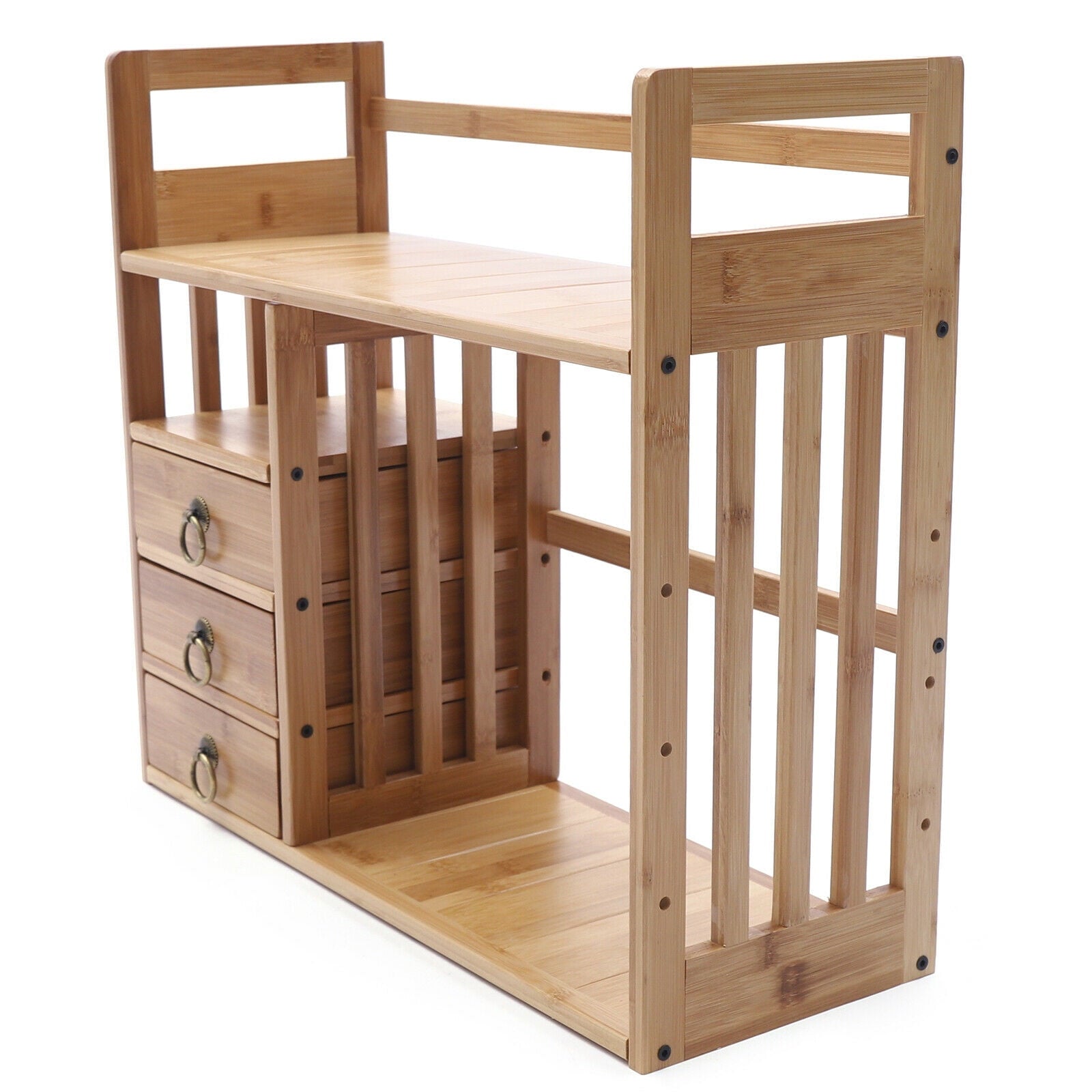 Bamboo Desktop Bookshelf Adjustable Desk Organizer Shelf Storage Rack for Office