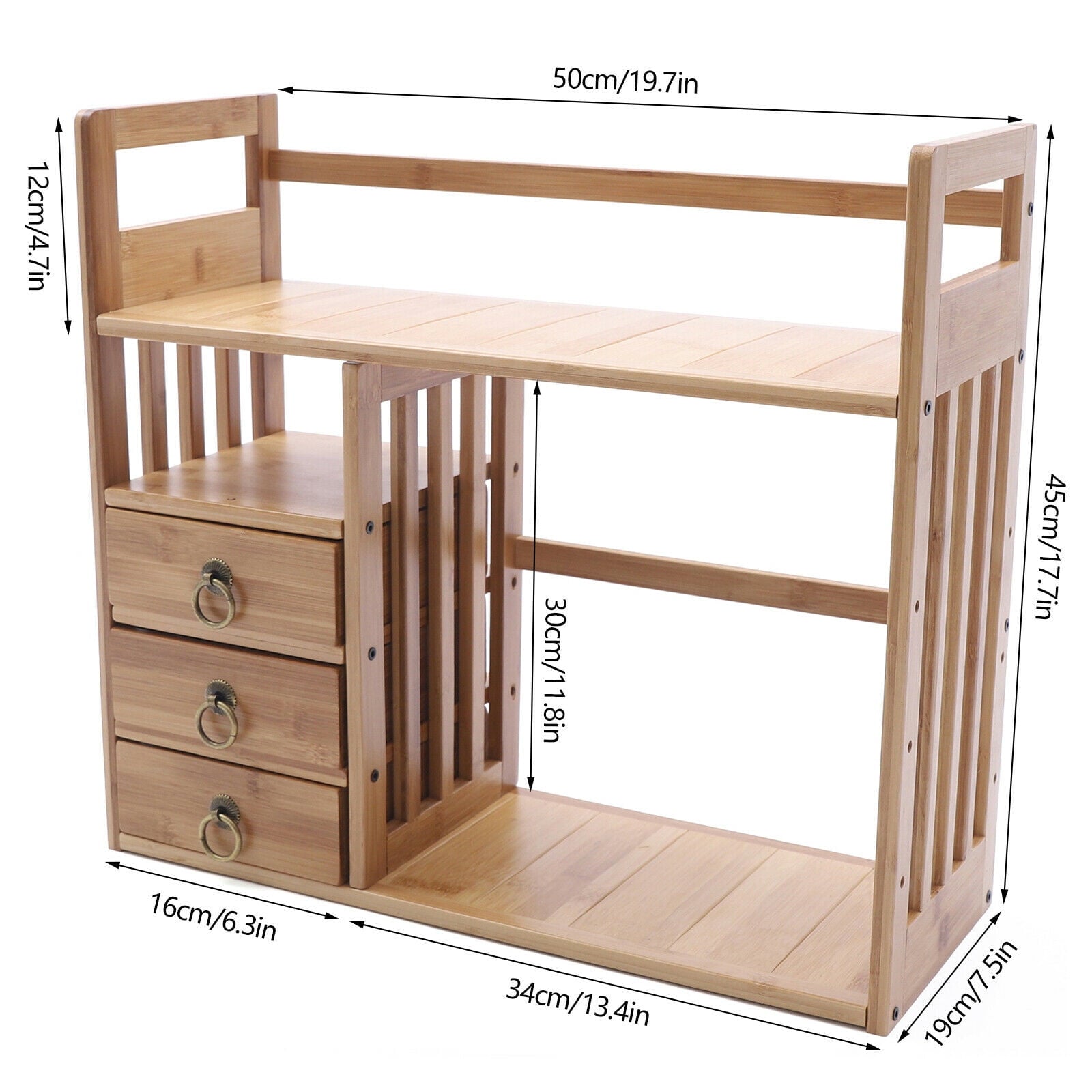 Bamboo Desktop Bookshelf Adjustable Desk Organizer Shelf Storage Rack for Office