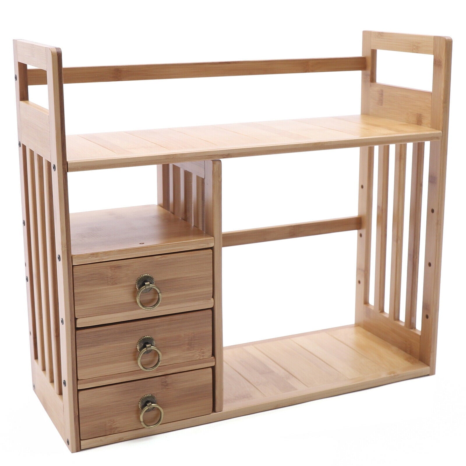 Bamboo Desktop Bookshelf Adjustable Desk Organizer Shelf Storage Rack for Office