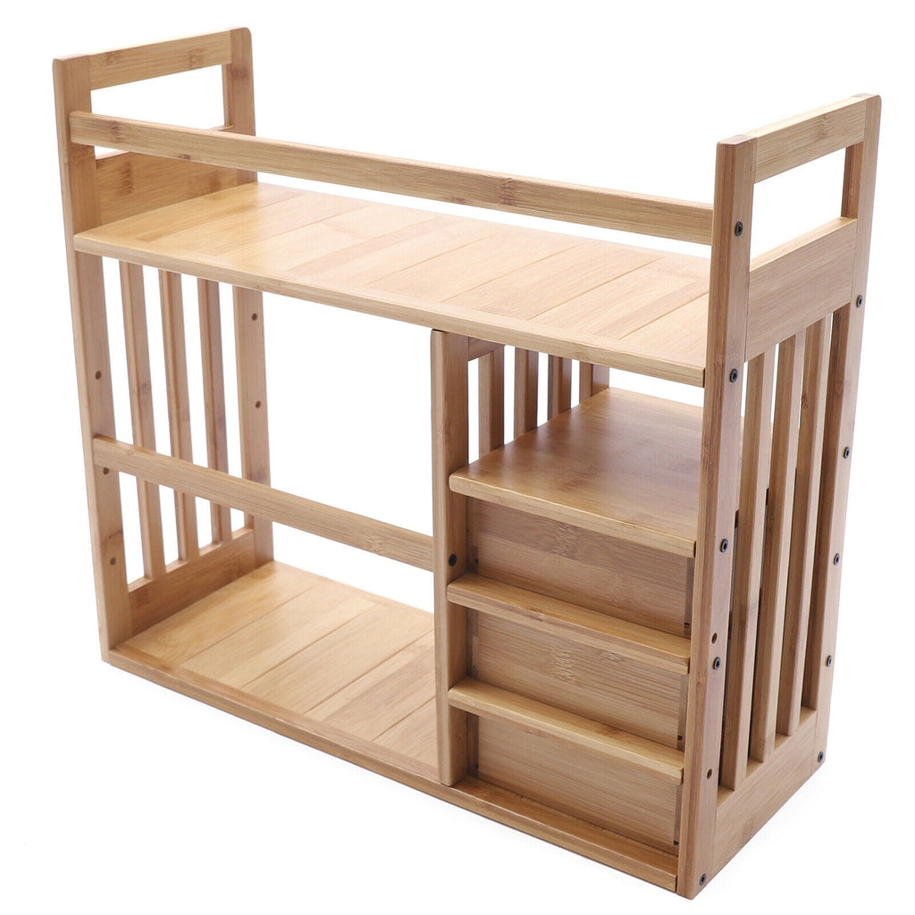 Bamboo Desktop Bookshelf Adjustable Desk Organizer Shelf Storage Rack for Office