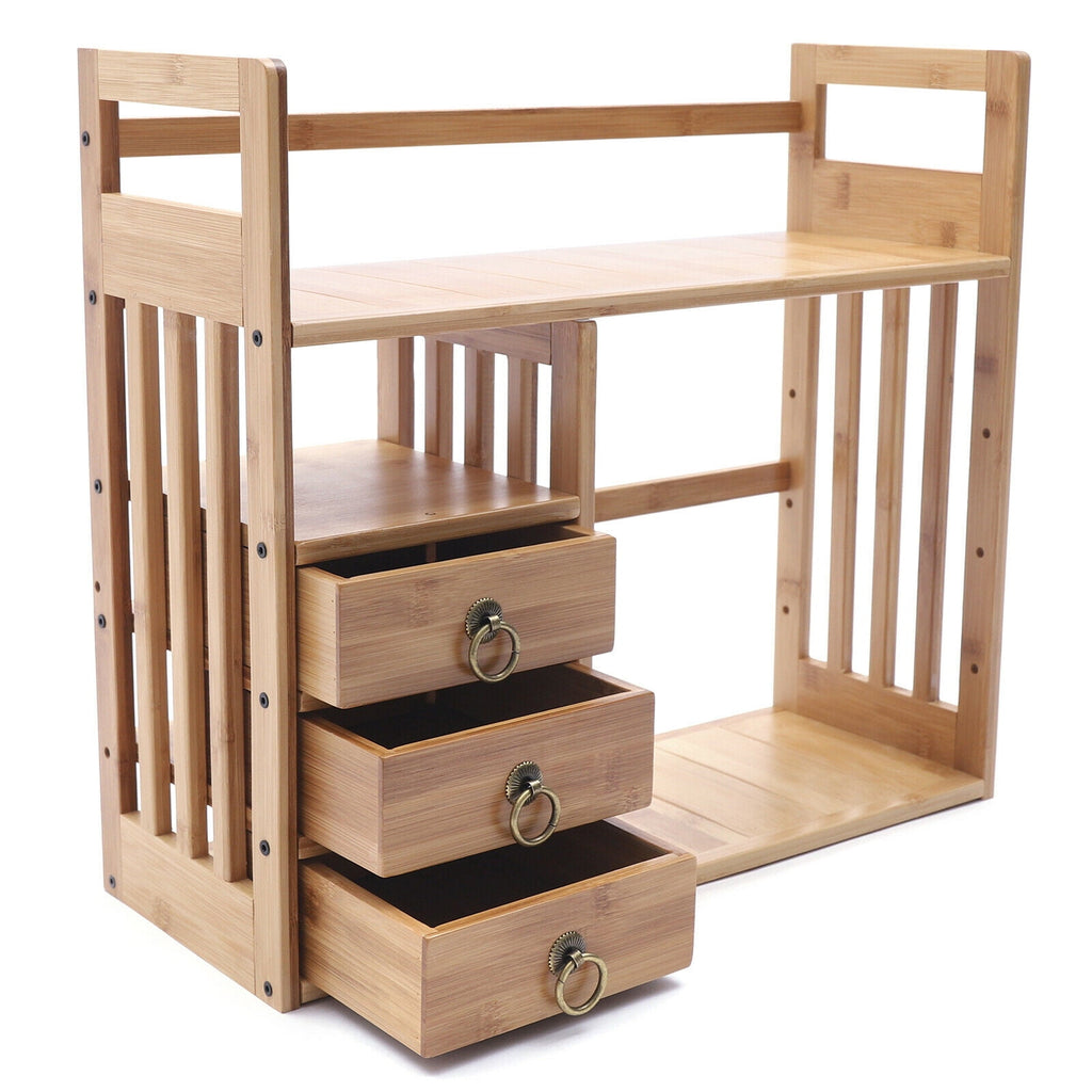 Bamboo Desktop Bookshelf Adjustable Desk Organizer Shelf Storage Rack for Office
