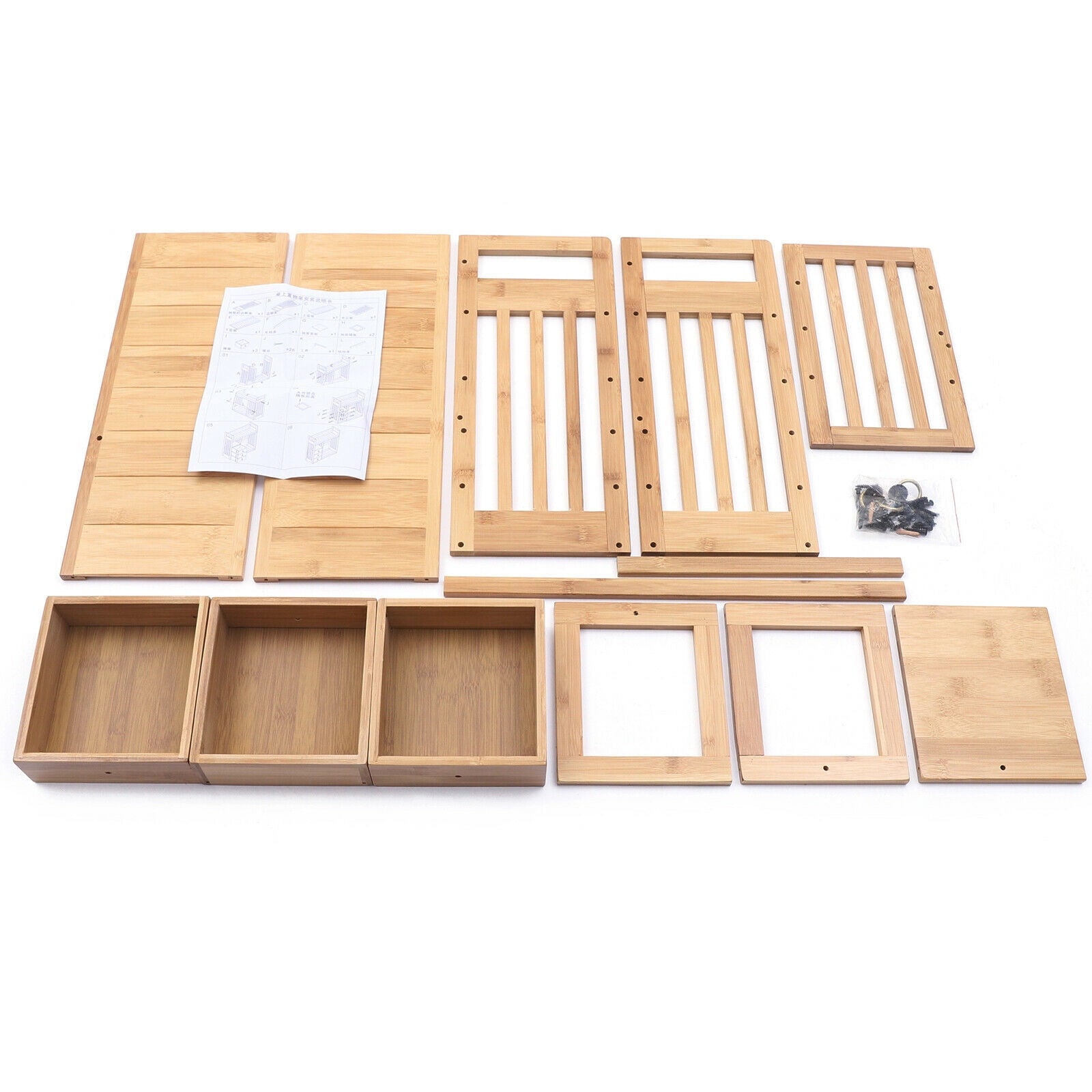 Bamboo Desktop Bookshelf Adjustable Desk Organizer Shelf Storage Rack for Office