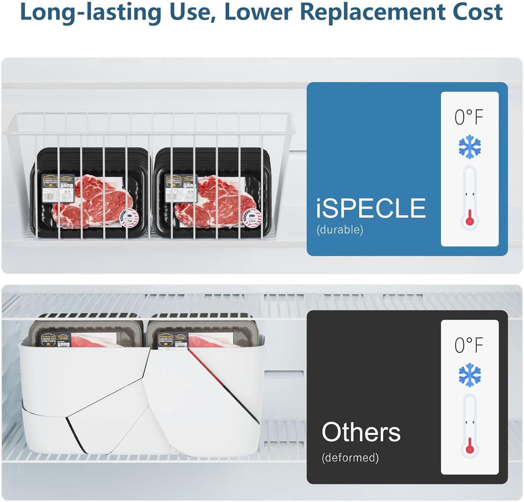 Freezer Organizer Bins - 4 Pack Upright Freezer Baskets for 16/17 / 21 Cu.Ft Stand up Freezer, Easily Get Food, Stop Food Fall out from Freezer Better Ventilation, 2 Large 2 Medium, White