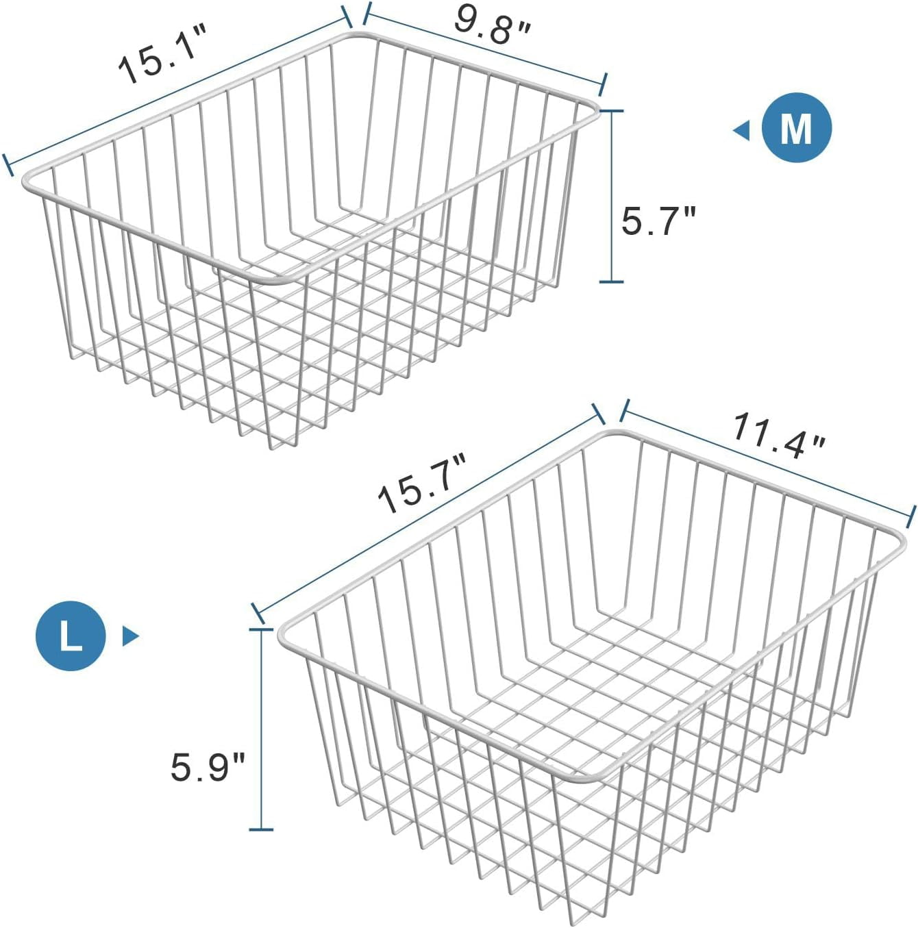 Freezer Organizer Bins - 4 Pack Upright Freezer Baskets for 16/17 / 21 Cu.Ft Stand up Freezer, Easily Get Food, Stop Food Fall out from Freezer Better Ventilation, 2 Large 2 Medium, White