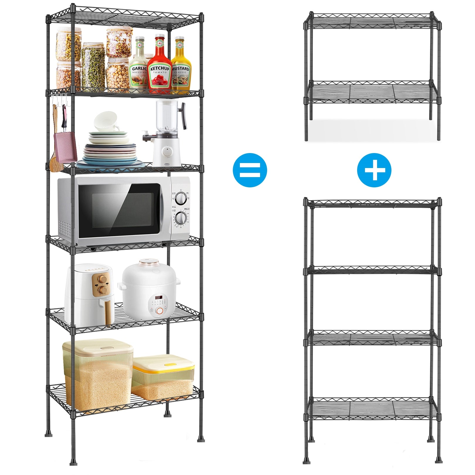6-Tier Shelf Rack Wire Shelving Unit Storage Height Adjustable Metal Shelf with 4 Side Hooks, 260lbs Capacity Free Standing Rack Organization for Kitchen Bedroom Garage