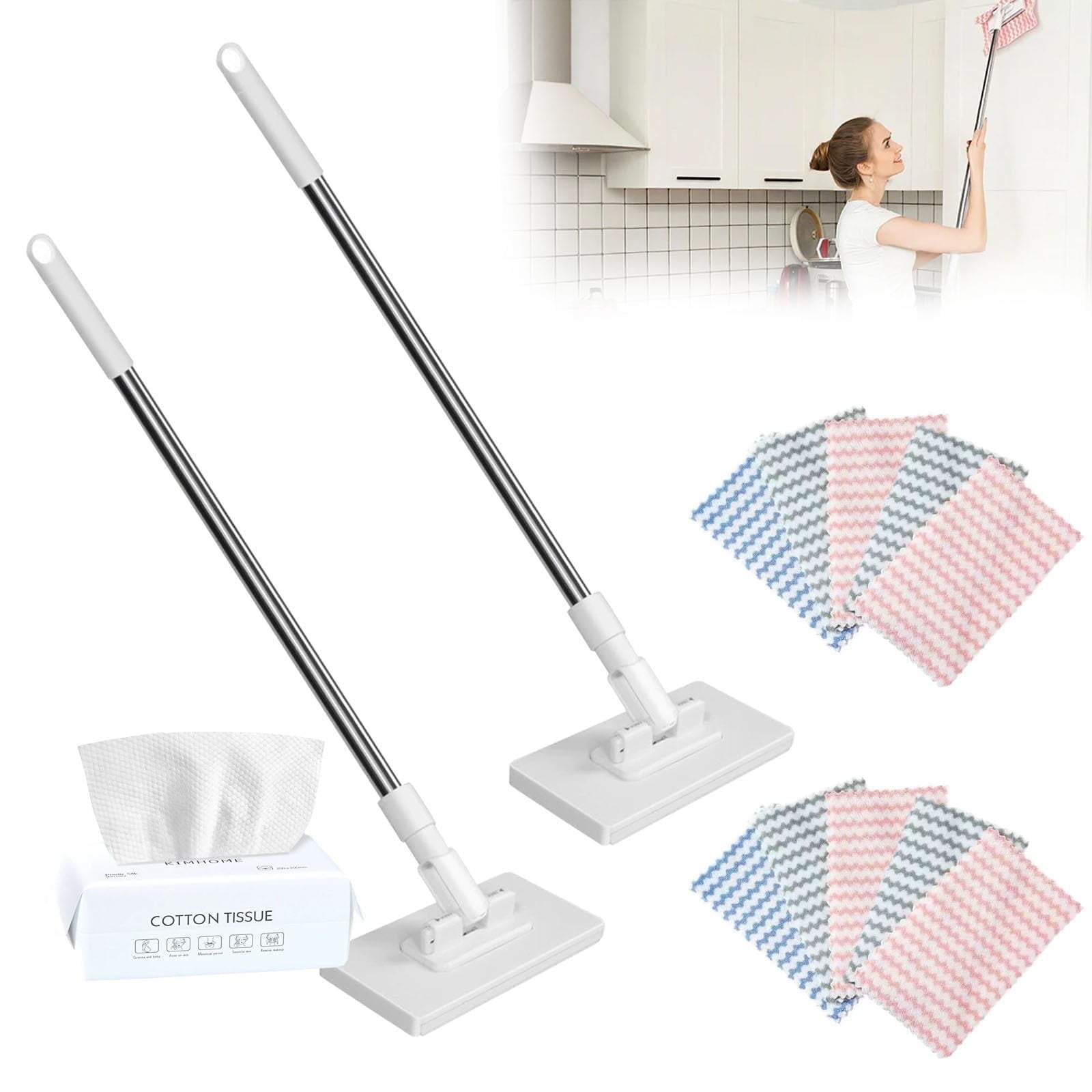 Durable Mop and Cleaning Kit | Designed for various floor types including hardwood, tile, and marble | Household cleaning tools for kitchen and entire house (1 mops + 5 cloths)