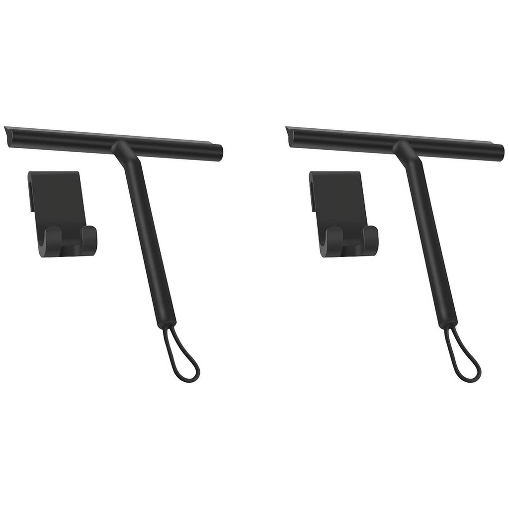 2X Silicone Shower Squeegee with Hook &amp; Lanyard, Black Window Glass , Mirror Screen Wiper, Multi Cleaner