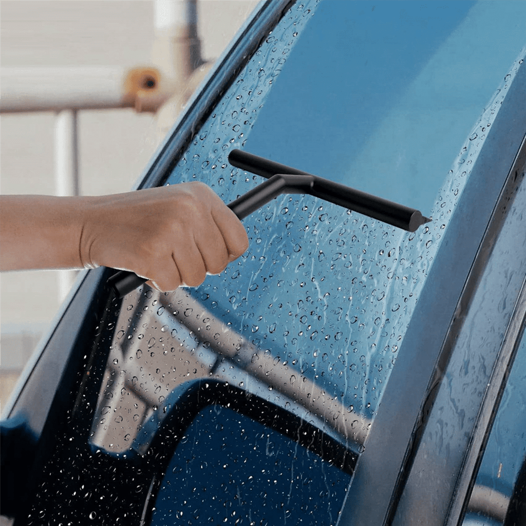 2X Silicone Shower Squeegee with Hook &amp; Lanyard, Black Window Glass , Mirror Screen Wiper, Multi Cleaner