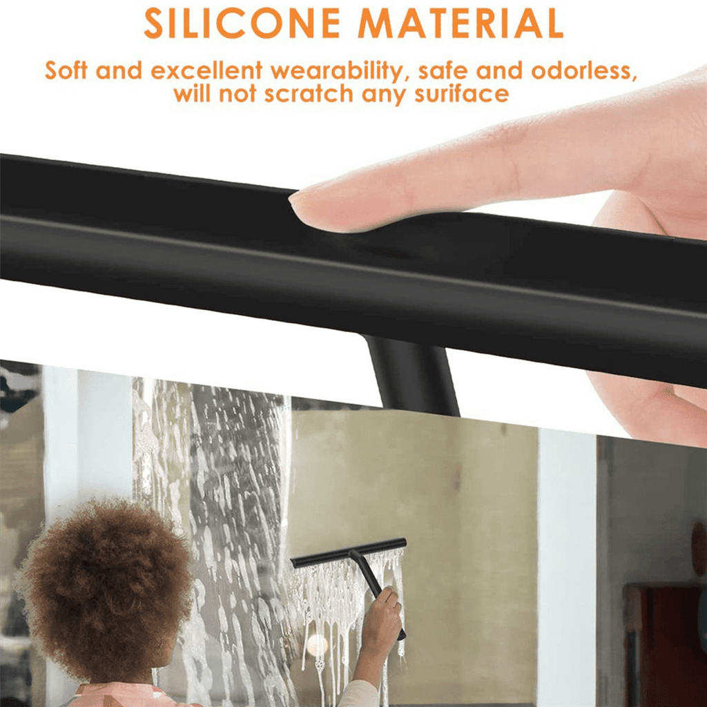 2X Silicone Shower Squeegee with Hook &amp; Lanyard, Black Window Glass , Mirror Screen Wiper, Multi Cleaner
