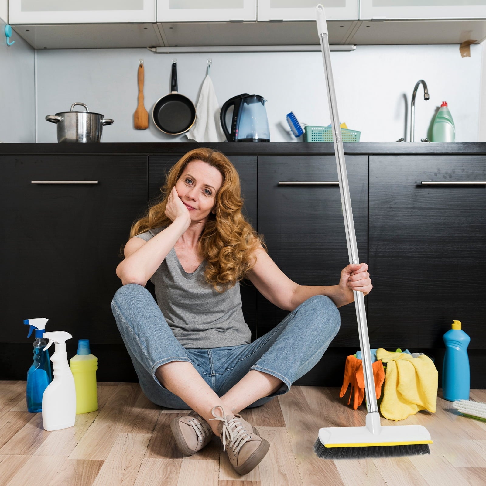 Indoor Broom Long Handle Sweeping Broom for Bathroom Camping and House Use