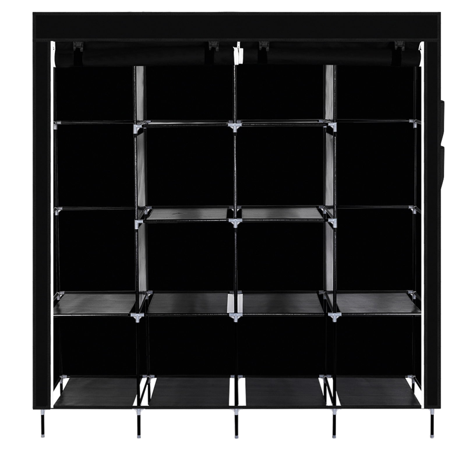 67" Portable Closet with 12 Shelves &amp; 4 Pockets - Heavy Duty Wardrobe Storage Organizer, No-Tool Assembly, Black Dust-Proof Cover
