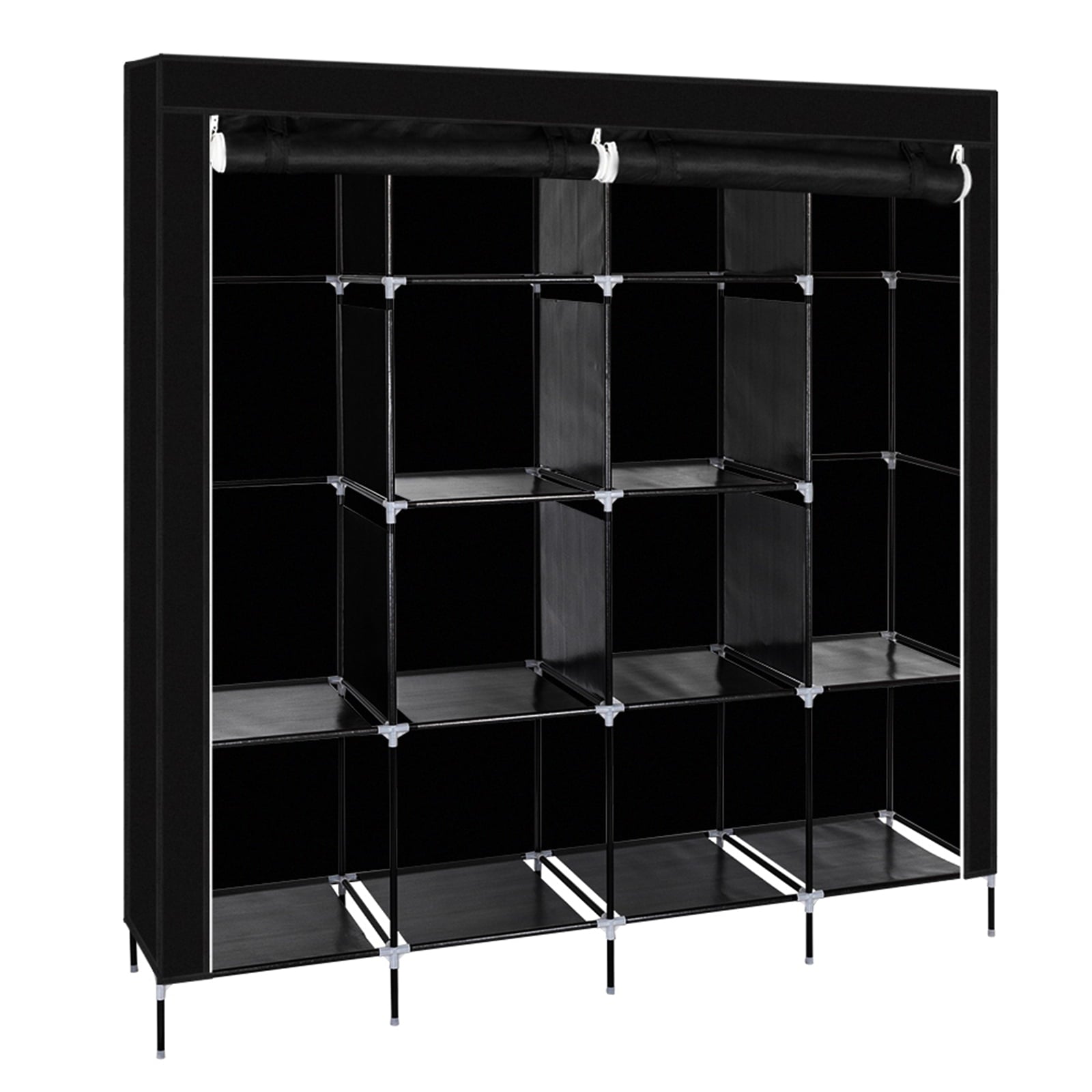 67" Portable Closet with 12 Shelves &amp; 4 Pockets - Heavy Duty Wardrobe Storage Organizer, No-Tool Assembly, Black Dust-Proof Cover