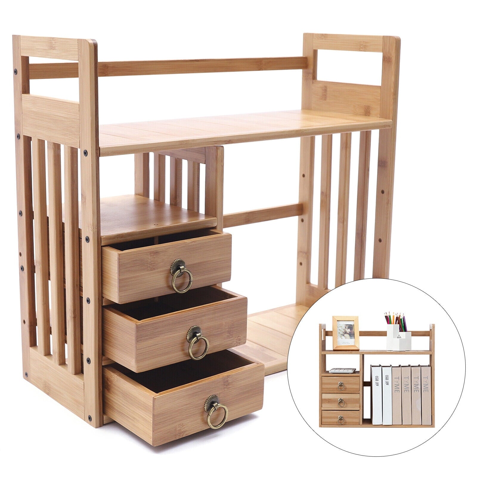 Bamboo Desktop Bookshelf Adjustable Desk Organizer Shelf Storage Rack for Office Desktop Bookshelf  Desk Organizer Bamboo Storage Shelf  for Home &amp; Office Desktop Bookshelf Desk Organizer