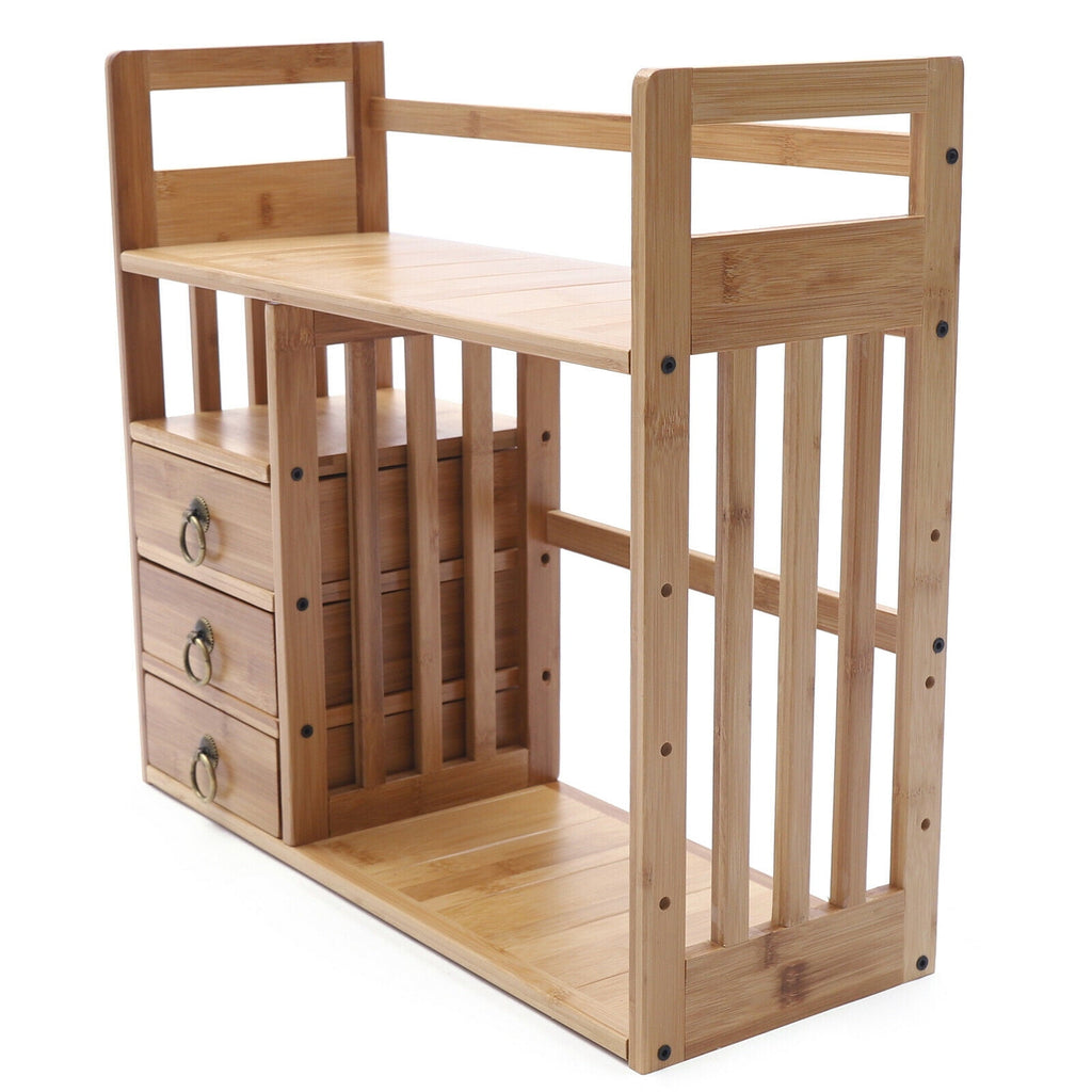 Bamboo Desktop Bookshelf Adjustable Desk Organizer Shelf Storage Rack for Office Desktop Bookshelf  Desk Organizer Bamboo Storage Shelf  for Home &amp; Office Desktop Bookshelf Desk Organizer