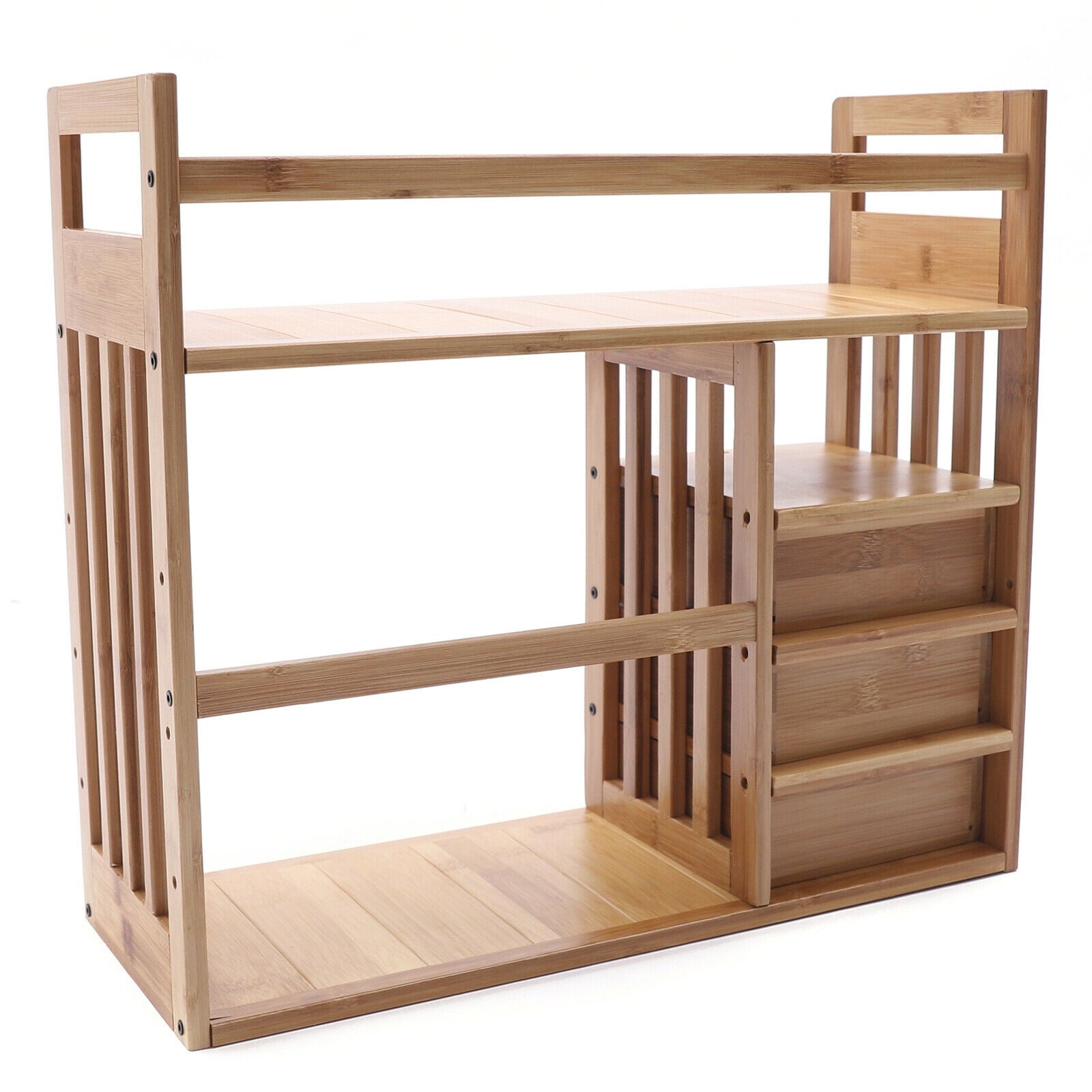 Bamboo Desktop Bookshelf Adjustable Desk Organizer Shelf Storage Rack for Office Desktop Bookshelf  Desk Organizer Bamboo Storage Shelf  for Home &amp; Office Desktop Bookshelf Desk Organizer