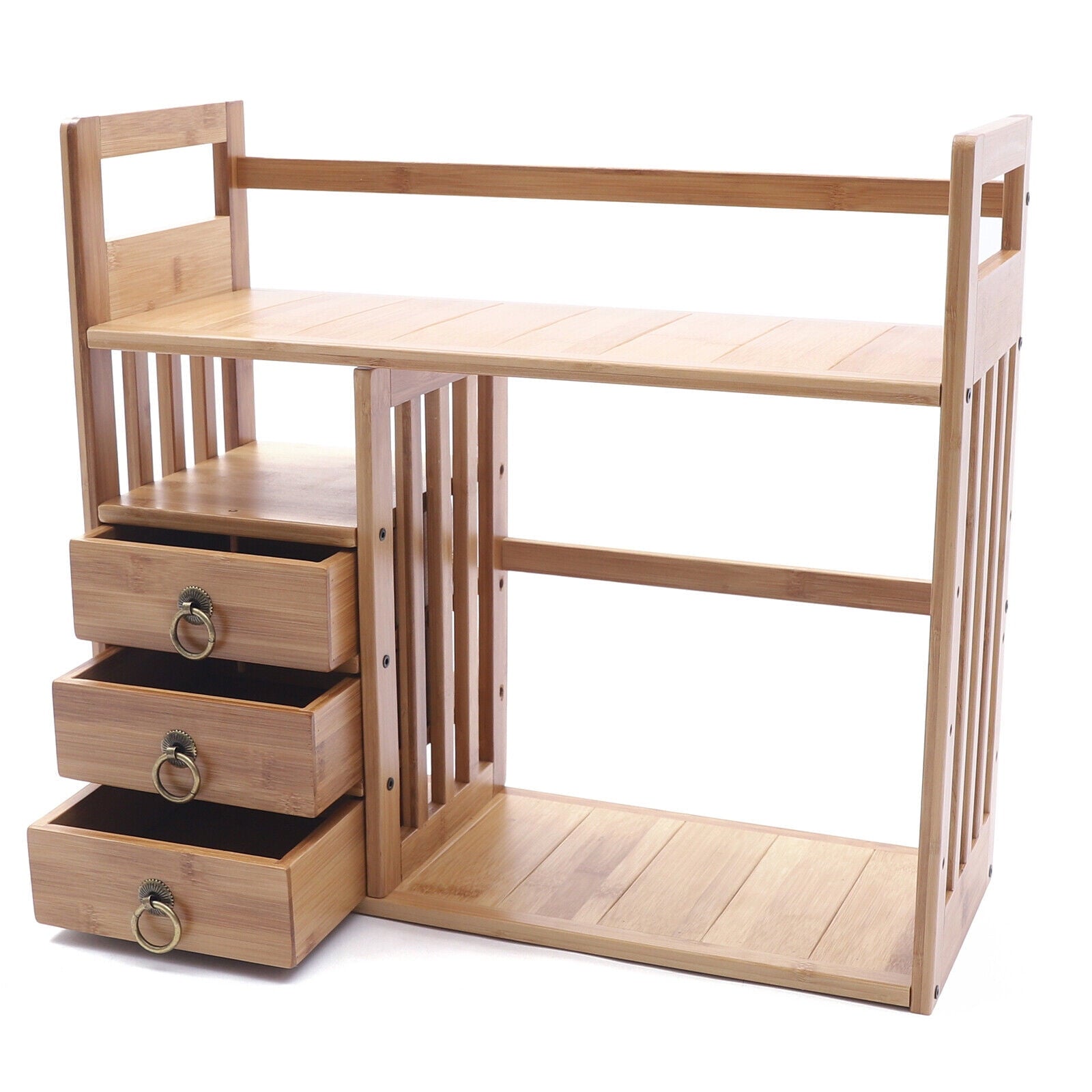 Bamboo Desktop Bookshelf Adjustable Desk Organizer Shelf Storage Rack for Office Desktop Bookshelf  Desk Organizer Bamboo Storage Shelf  for Home &amp; Office Desktop Bookshelf Desk Organizer