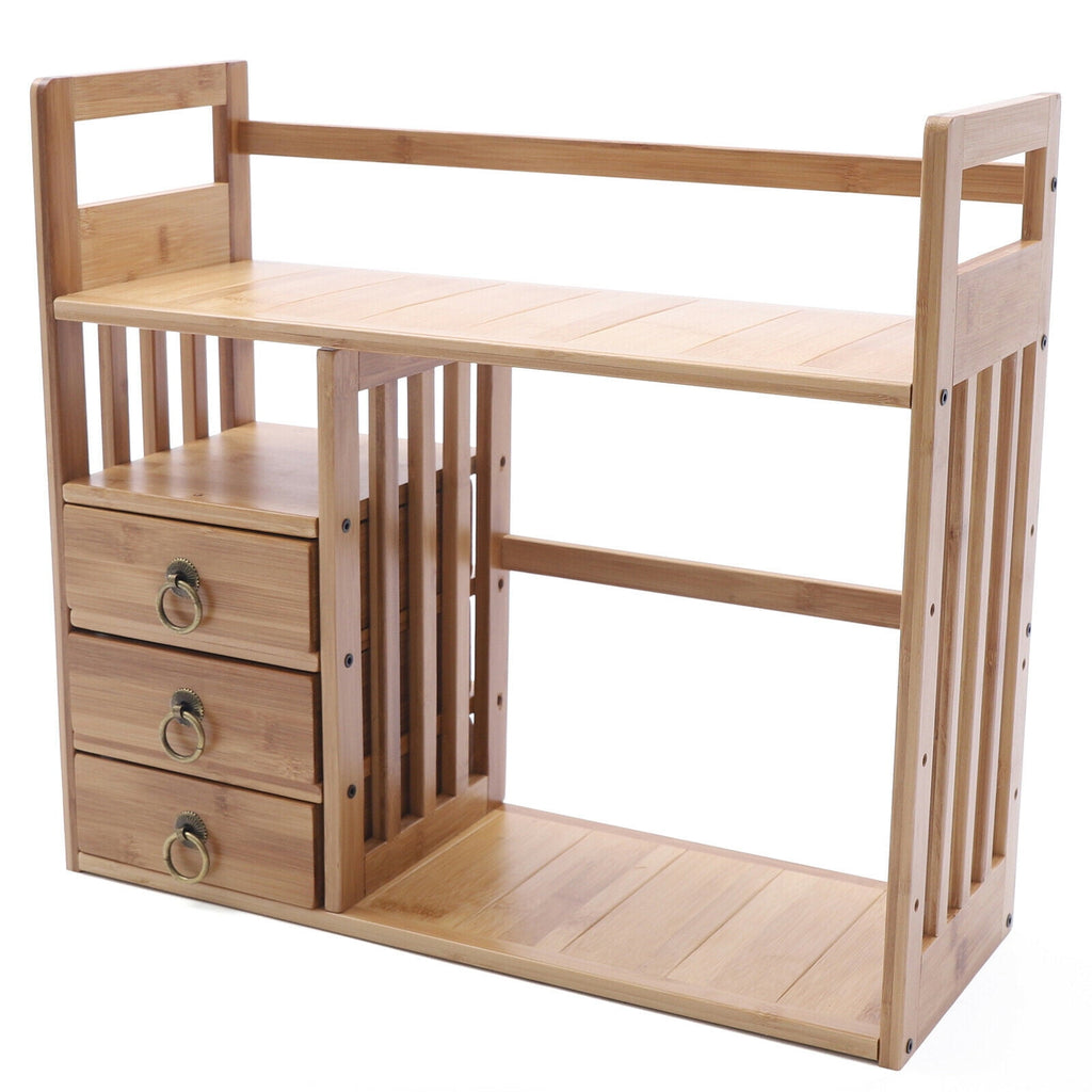 Bamboo Desktop Bookshelf Adjustable Desk Organizer Shelf Storage Rack for Office Desktop Bookshelf  Desk Organizer Bamboo Storage Shelf  for Home &amp; Office Desktop Bookshelf Desk Organizer