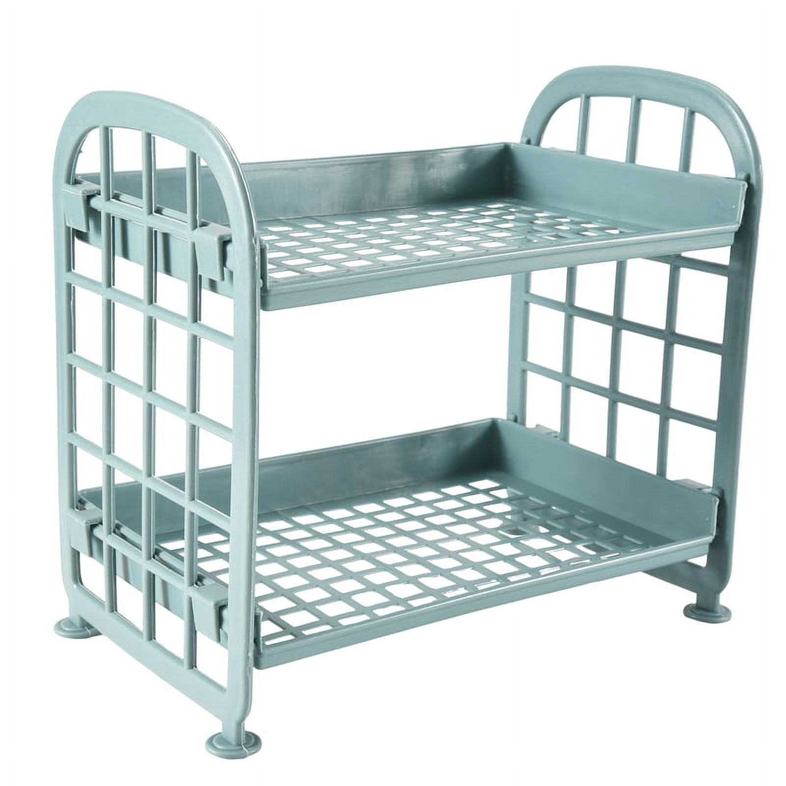 Storage Shelves,Plastic Small Shelves - 2 Tier Shelf Shelving,Kitchen Bathroom Organizer(Nordic blue)