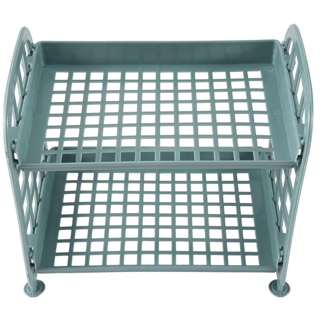 Storage Shelves,Plastic Small Shelves - 2 Tier Shelf Shelving,Kitchen Bathroom Organizer(Nordic blue)
