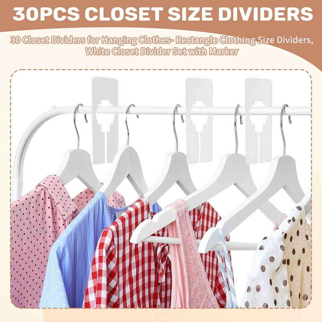 30 Closet Dividers for Hanging Clothes- Rectangle Clothing Size Dividers,White Closet C5393