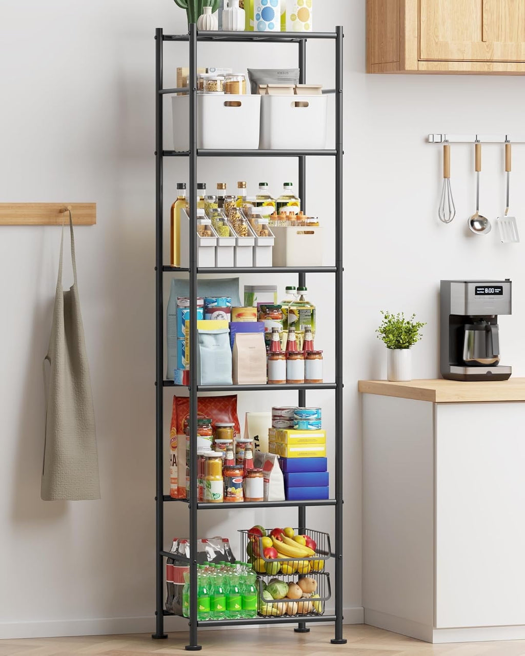 AP Storage Shelves - 6 Tier Shelf Organizer, Sturdy Metal Garage Shelving with Adjustable Leveling Feet, Space-Saving Shelves Organizer for Pantry, Laundry, Kitchen (18" x 12" x 70", Black)