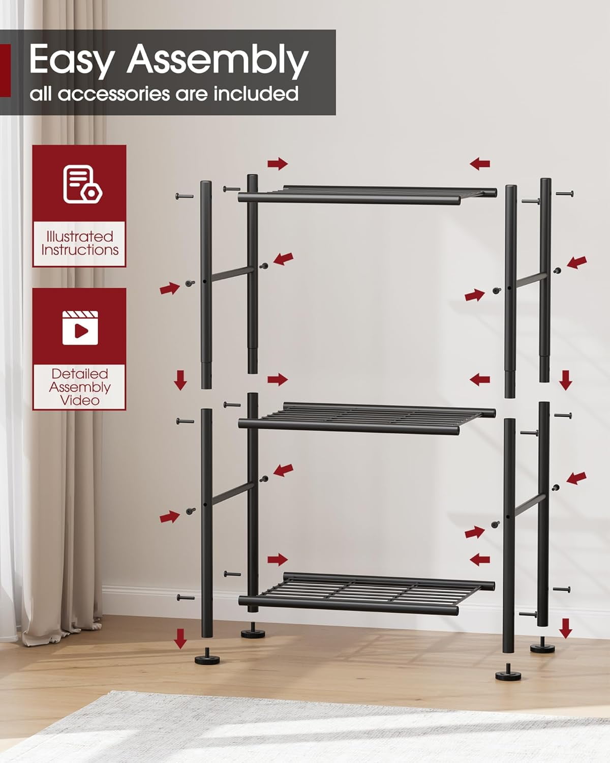 AP Storage Shelves - 6 Tier Shelf Organizer, Sturdy Metal Garage Shelving with Adjustable Leveling Feet, Space-Saving Shelves Organizer for Pantry, Laundry, Kitchen (18" x 12" x 70", Black)