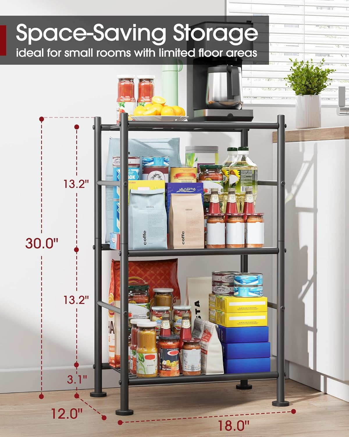 AP Storage Shelves - 6 Tier Shelf Organizer, Sturdy Metal Garage Shelving with Adjustable Leveling Feet, Space-Saving Shelves Organizer for Pantry, Laundry, Kitchen (18" x 12" x 70", Black)