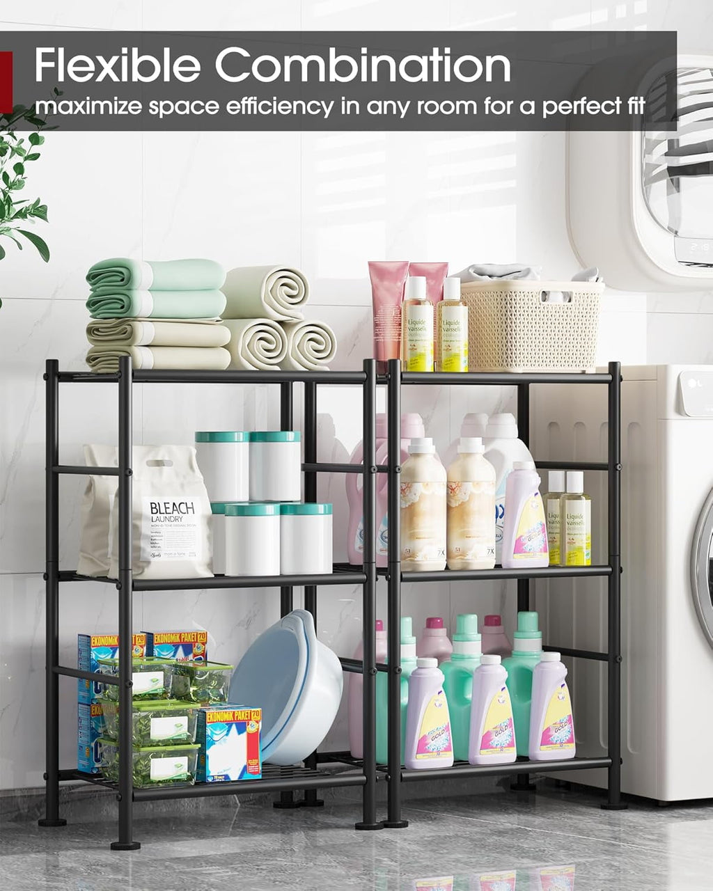 AP Storage Shelves - 6 Tier Shelf Organizer, Sturdy Metal Garage Shelving with Adjustable Leveling Feet, Space-Saving Shelves Organizer for Pantry, Laundry, Kitchen (18" x 12" x 70", Black)