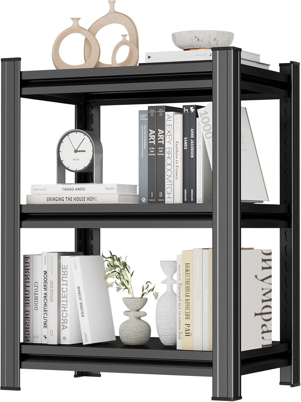 5-Tier Bookshelf, Metal Book Shelf, Adjustable Bookcase, Tall Shelves in Living Room/Home/Office/Kitchen/Bedroom, Storage Organizer for CDs/Books/Movies, Modern, Black