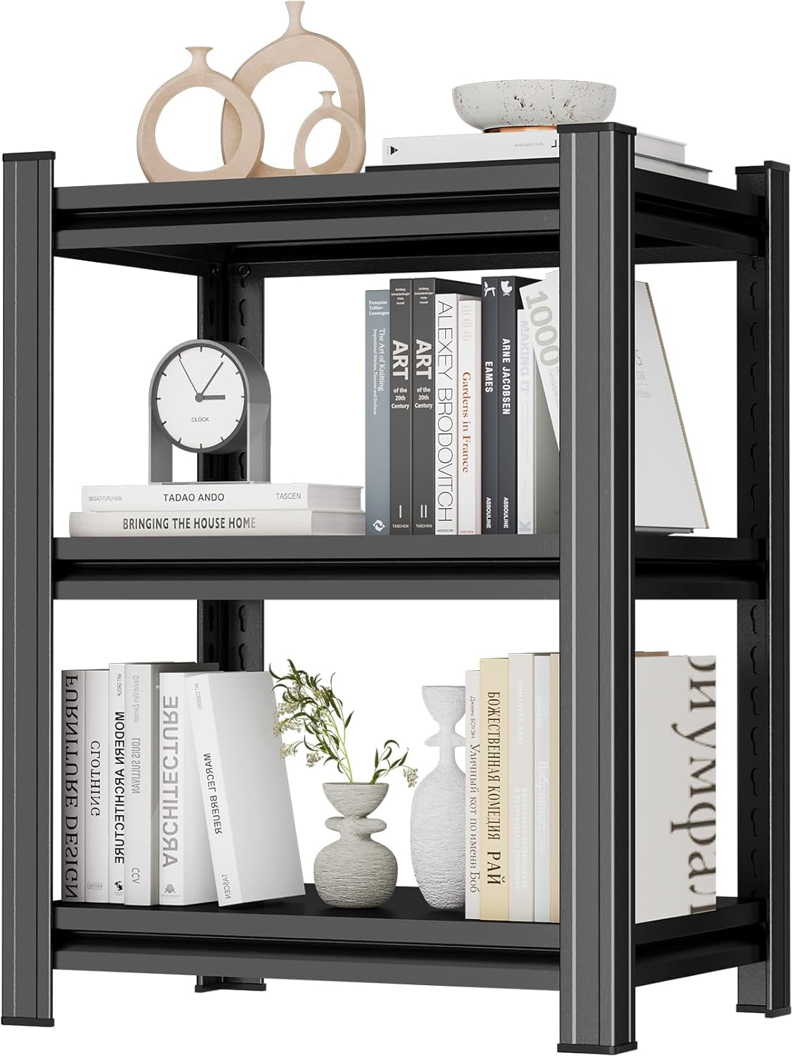 5-Tier Bookshelf, Metal Book Shelf, Adjustable Bookcase, Tall Shelves in Living Room/Home/Office/Kitchen/Bedroom, Storage Organizer for CDs/Books/Movies, Modern, Black