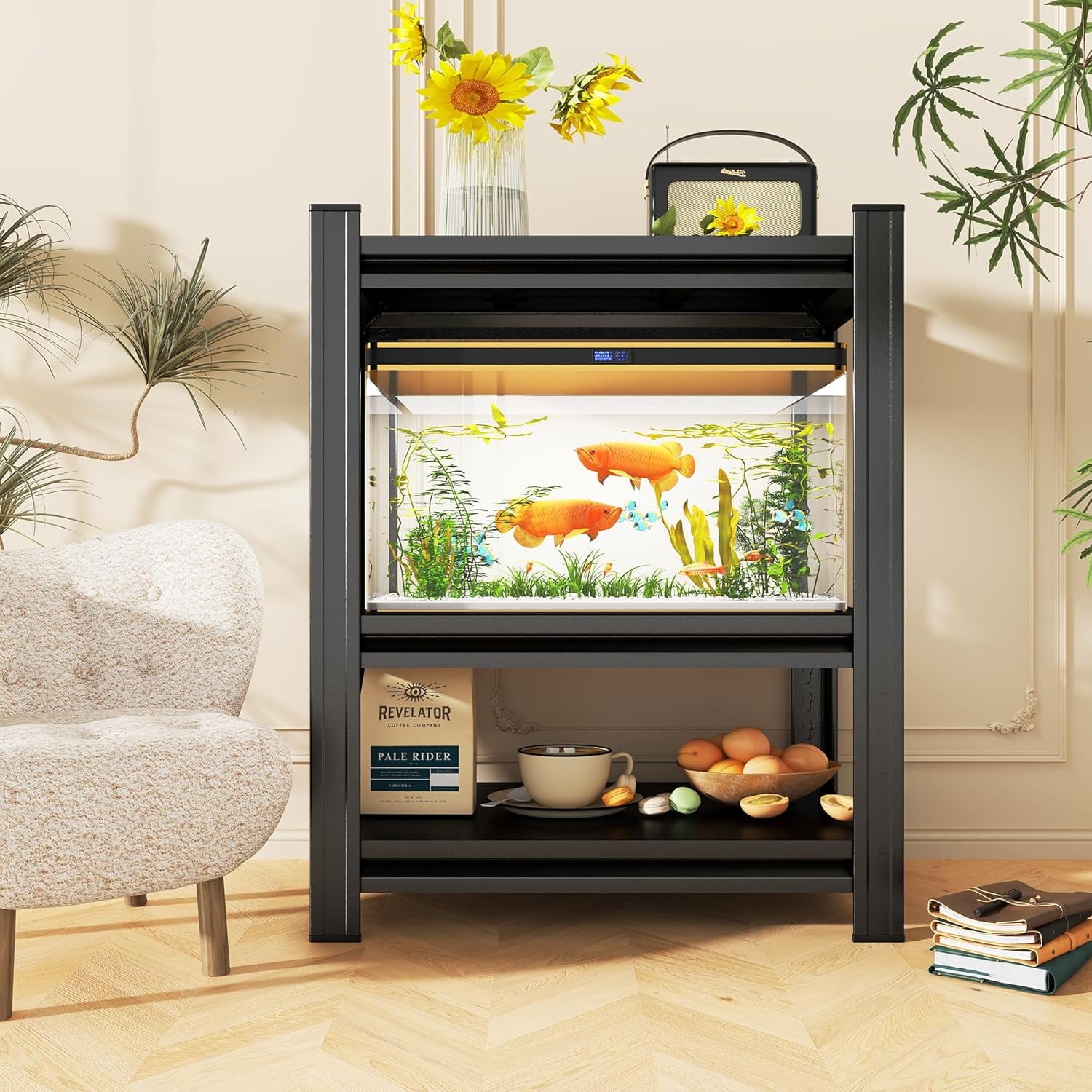 5-Tier Bookshelf, Metal Book Shelf, Adjustable Bookcase, Tall Shelves in Living Room/Home/Office/Kitchen/Bedroom, Storage Organizer for CDs/Books/Movies, Modern, Black