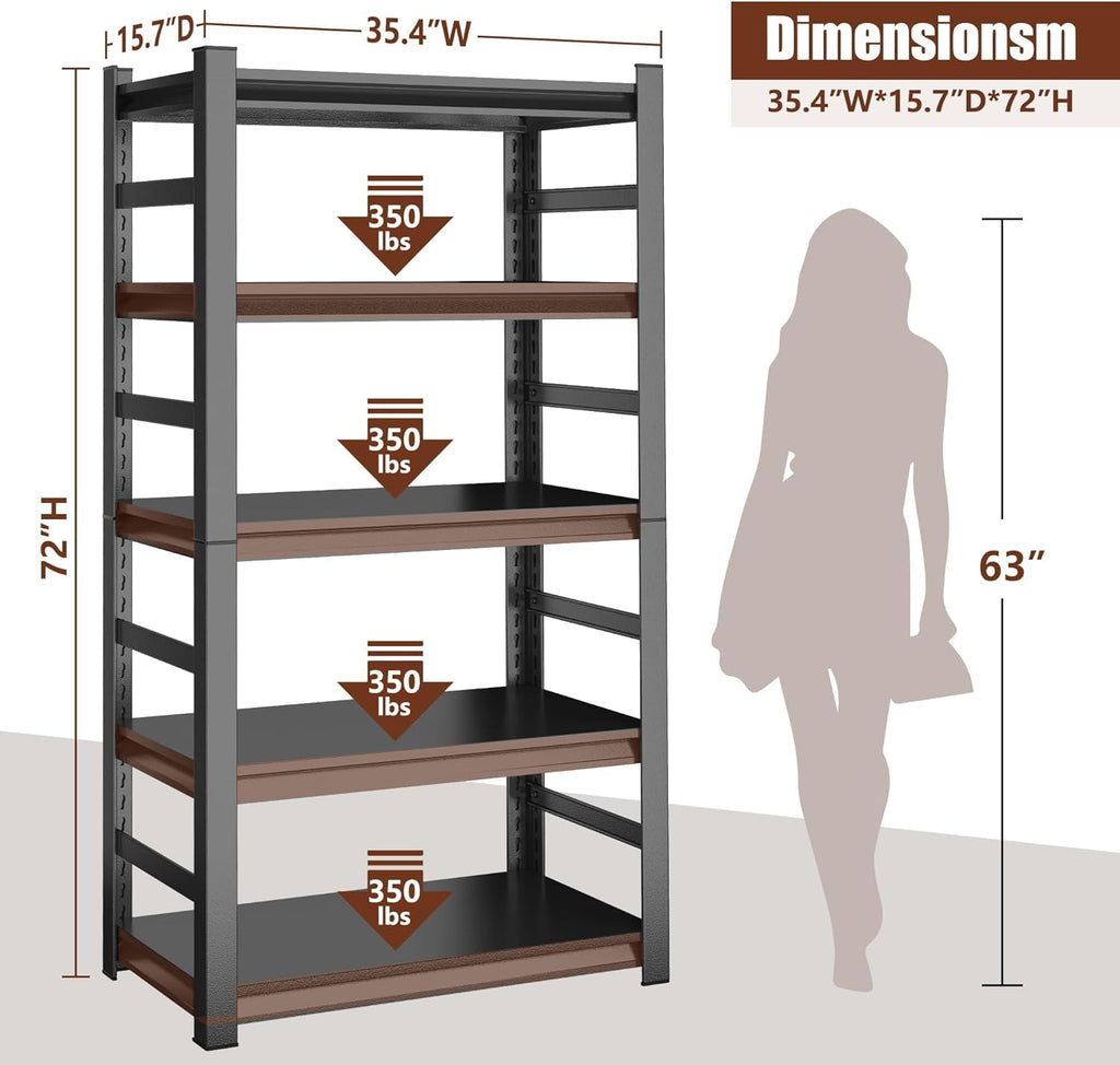 5-Tier Bookshelf, Metal Book Shelf, Adjustable Bookcase, Tall Shelves in Living Room/Home/Office/Kitchen/Bedroom, Storage Organizer for CDs/Books/Movies, Modern, Black