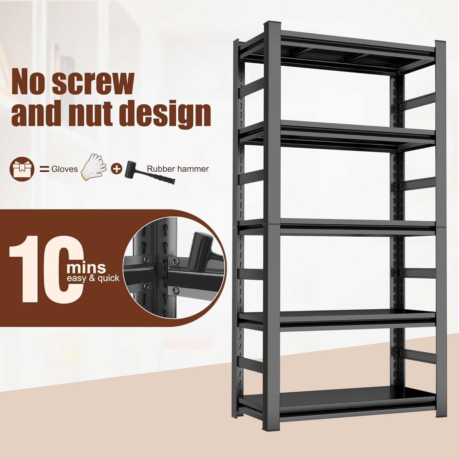 5-Tier Bookshelf, Metal Book Shelf, Adjustable Bookcase, Tall Shelves in Living Room/Home/Office/Kitchen/Bedroom, Storage Organizer for CDs/Books/Movies, Modern, Black