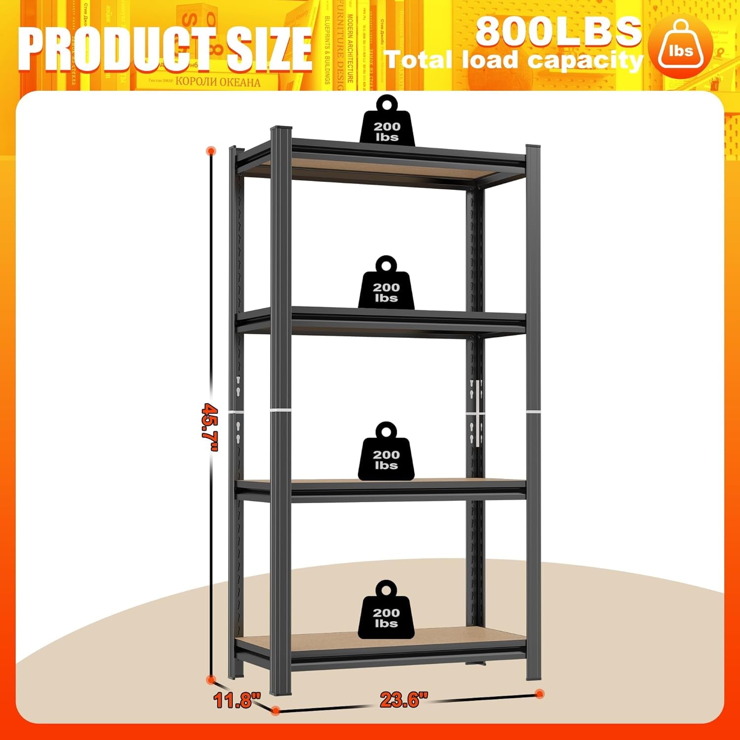 5-Tier Bookshelf, Metal Book Shelf, Adjustable Bookcase, Tall Shelves in Living Room/Home/Office/Kitchen/Bedroom, Storage Organizer for CDs/Books/Movies, Modern, Black