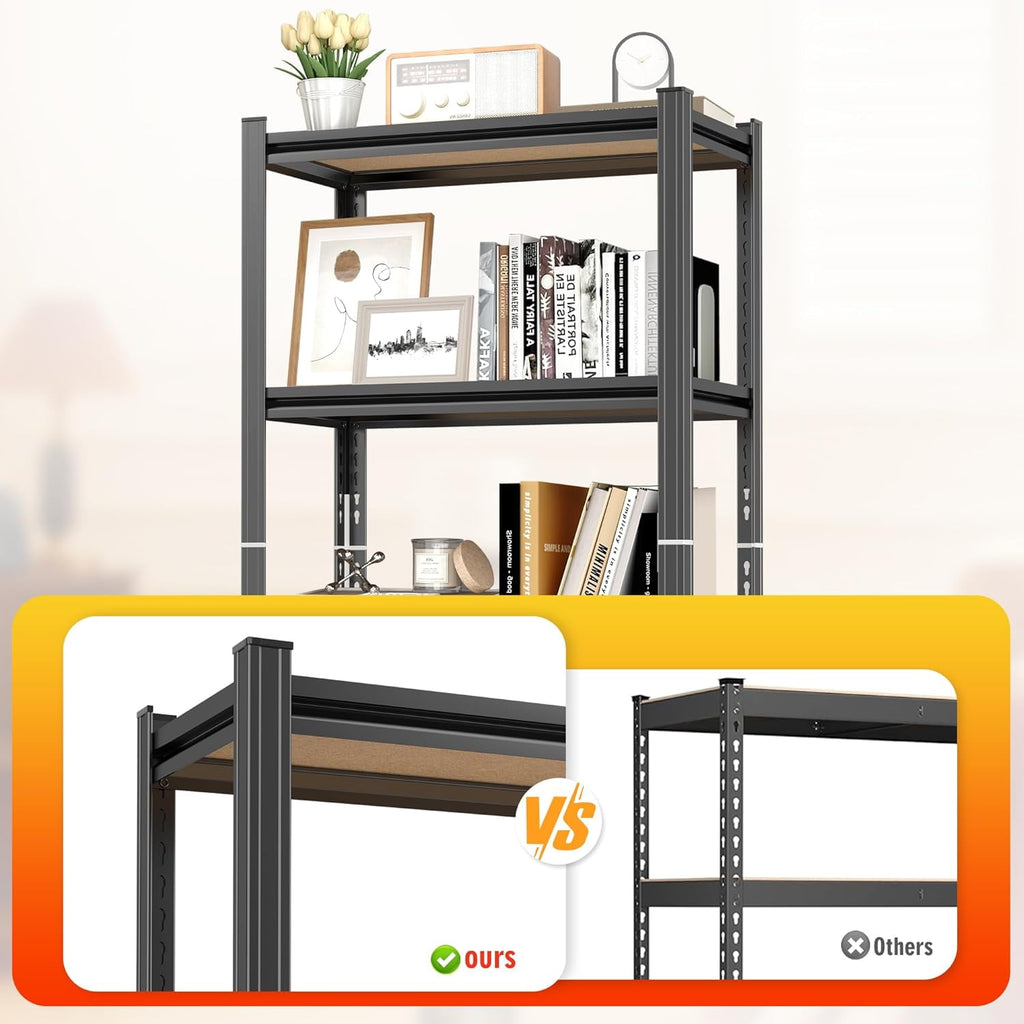 5-Tier Bookshelf, Metal Book Shelf, Adjustable Bookcase, Tall Shelves in Living Room/Home/Office/Kitchen/Bedroom, Storage Organizer for CDs/Books/Movies, Modern, Black