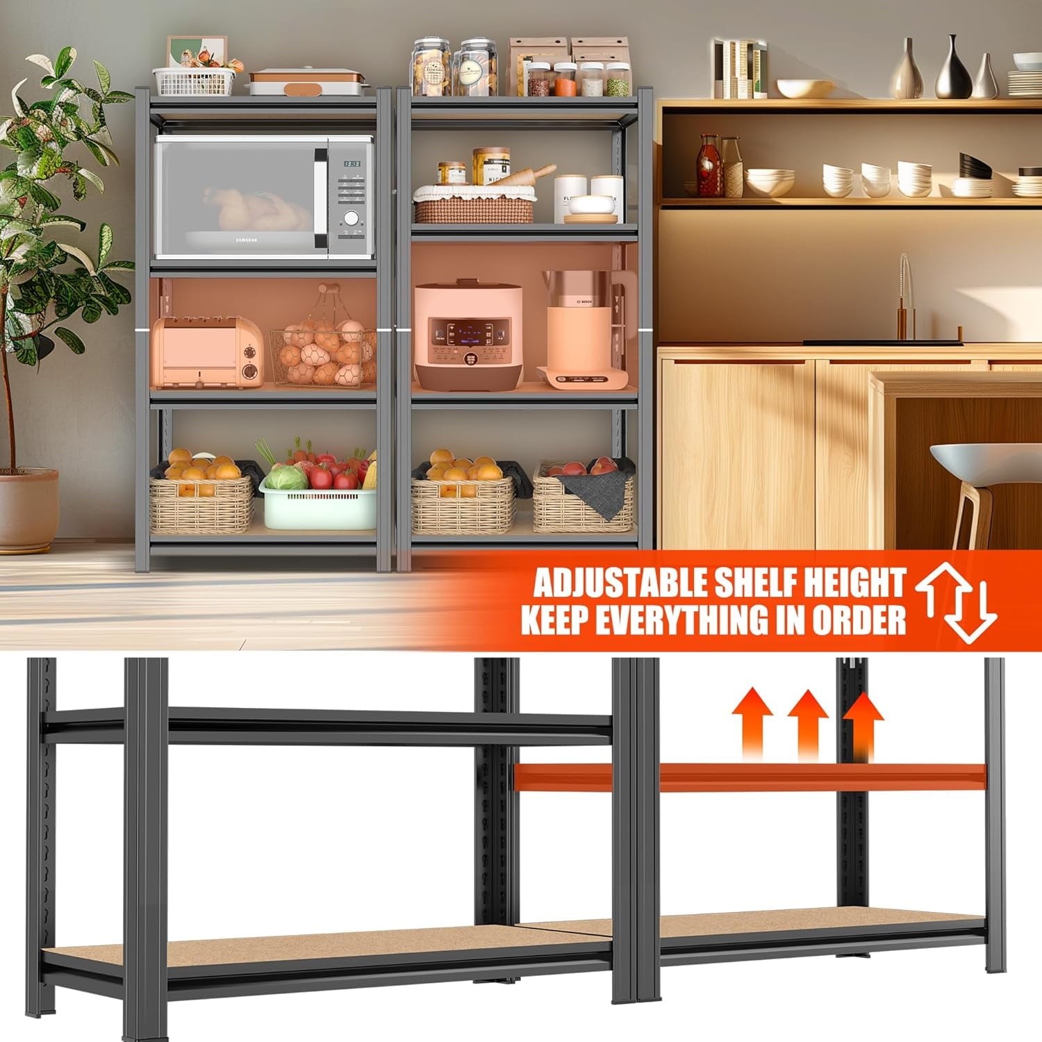 5-Tier Bookshelf, Metal Book Shelf, Adjustable Bookcase, Tall Shelves in Living Room/Home/Office/Kitchen/Bedroom, Storage Organizer for CDs/Books/Movies, Modern, Black