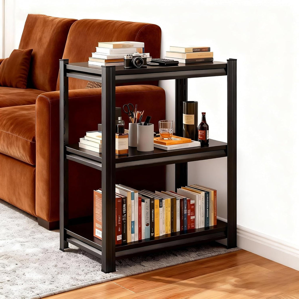 5-Tier Bookshelf, Metal Book Shelf, Adjustable Bookcase, Tall Shelves in Living Room/Home/Office/Kitchen/Bedroom, Storage Organizer for CDs/Books/Movies, Modern, Black